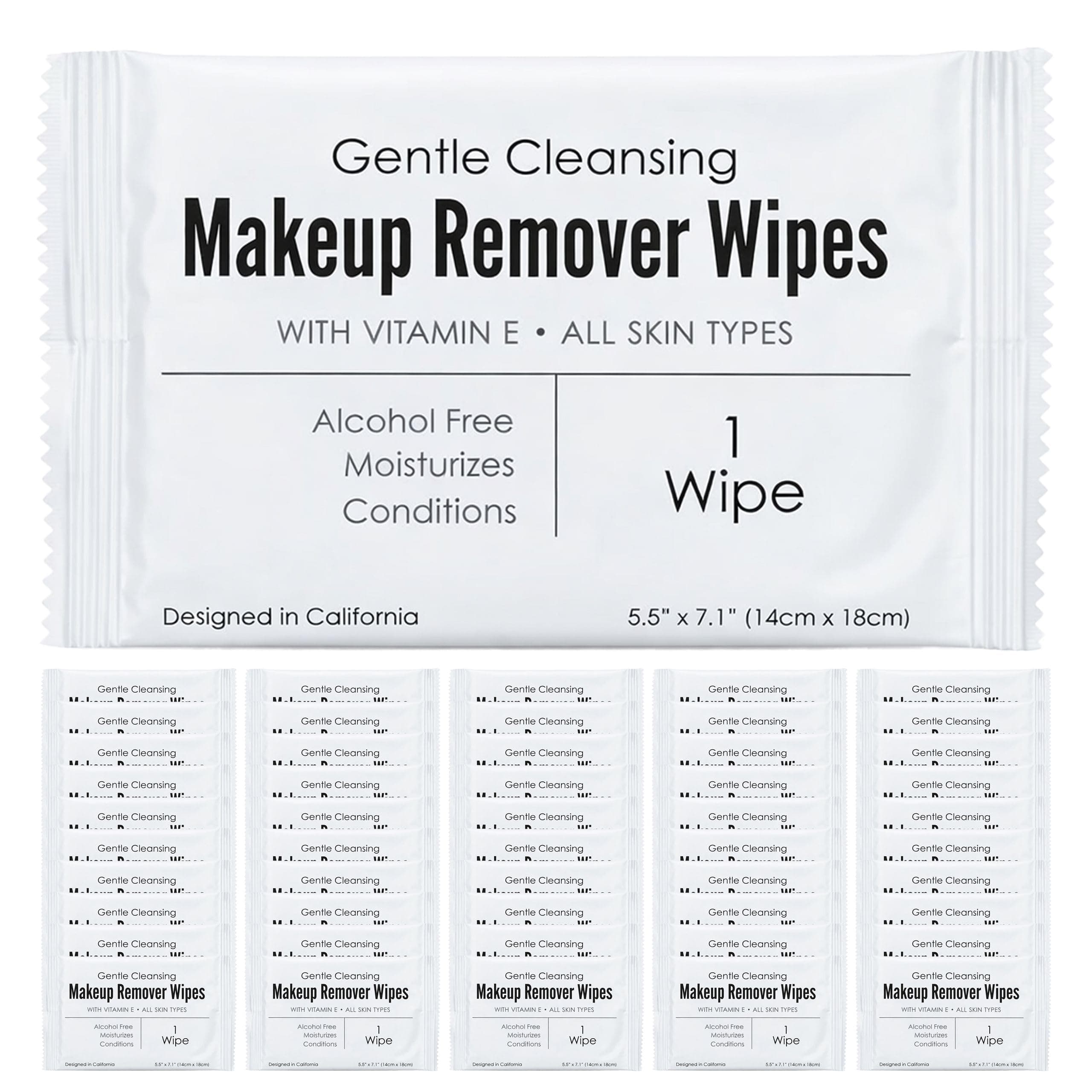 Makeup Remover Wipes - Alcohol Free - Vitamin E Face Wipes for Sensitive Skin Comfort - Individually Wrapped - Travel Friendly Facial Cleansing Wipes - 50 Count
