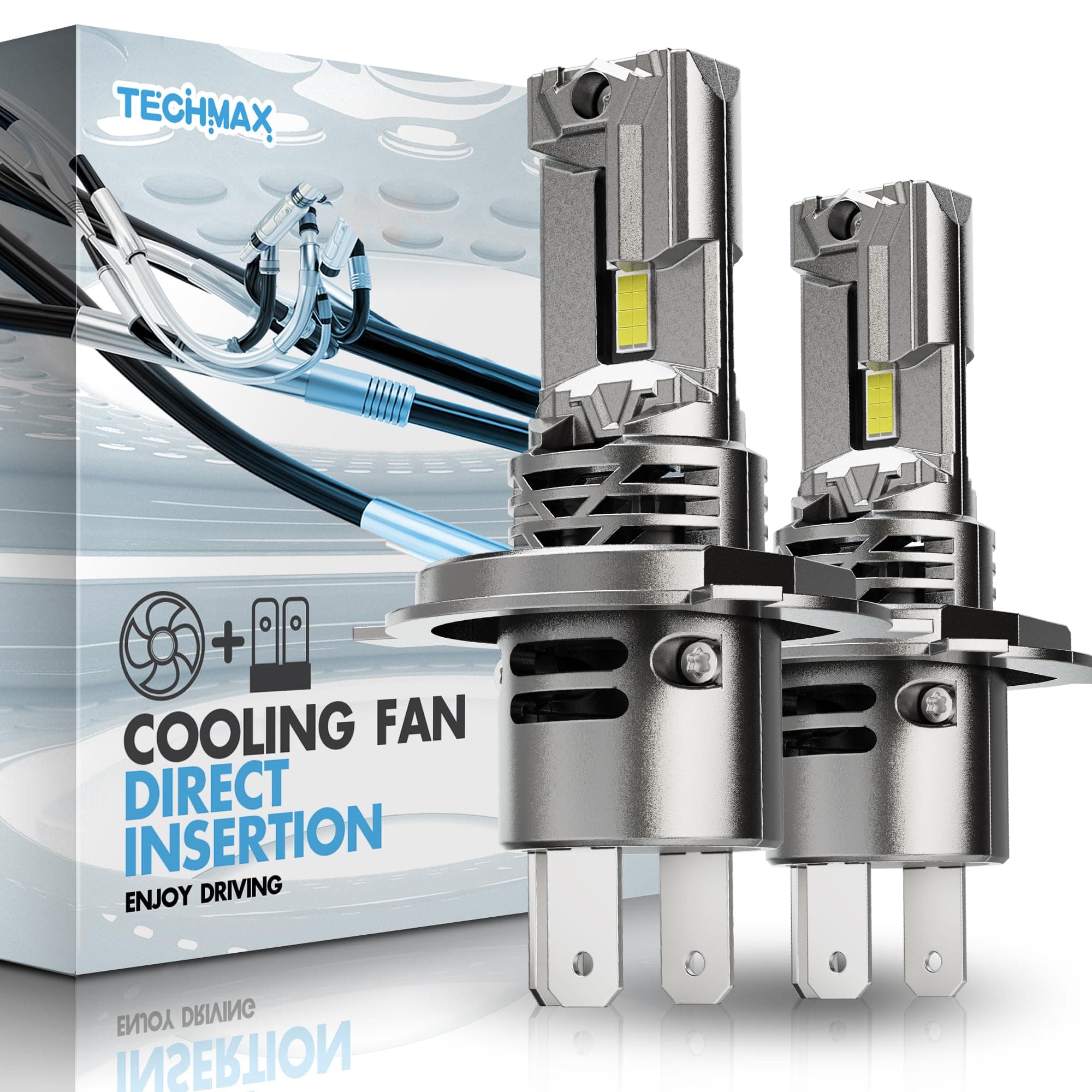 TECHMAX H10 LED Fog Light Bulbs, 9140 9145 Double-sided 1860 Lamp Beads 3500K 3000LMs Golden Yellow 360° Lighting Extremely Bright, Pack of 2