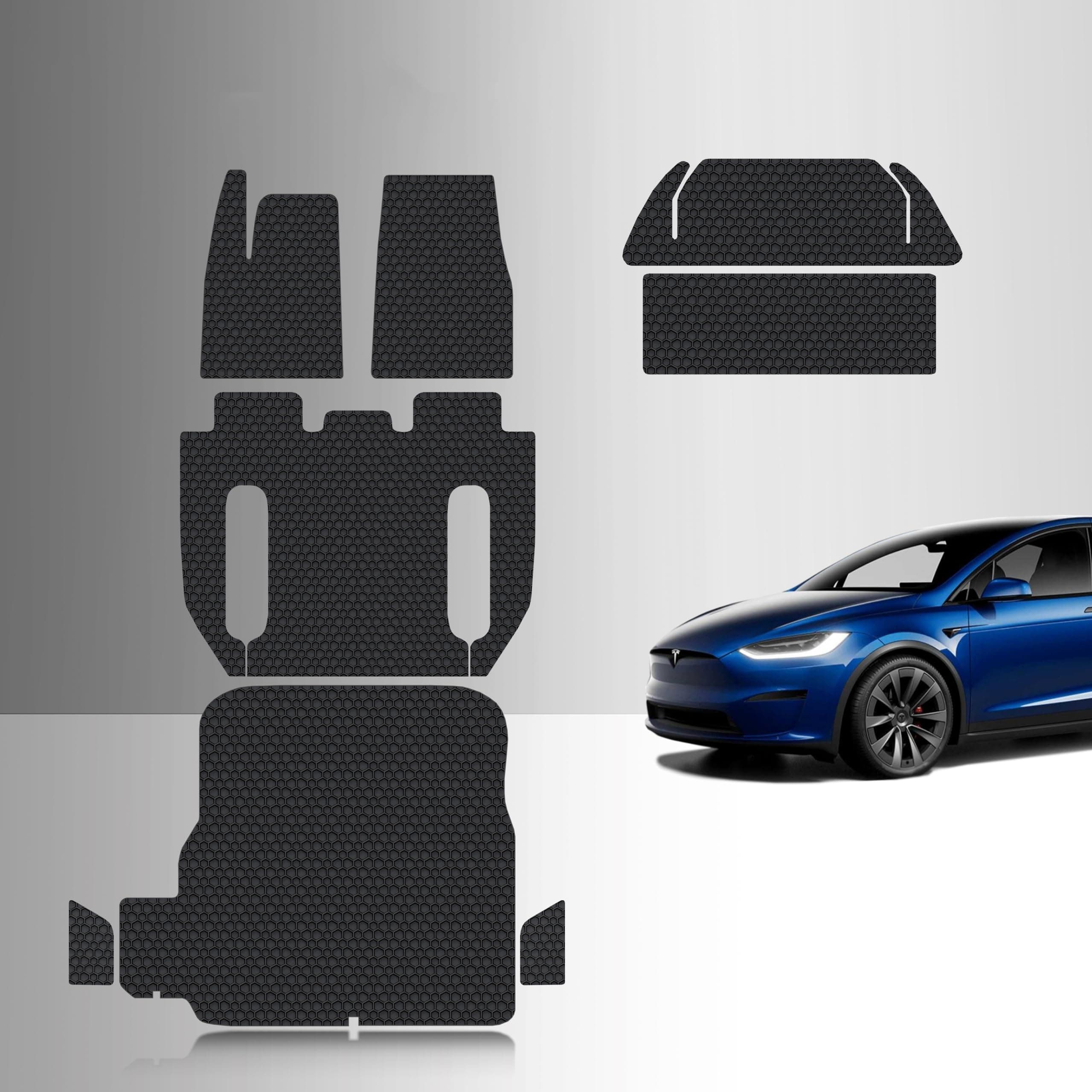 TOUGHPRO Floor Mats for Tesla Model X Long Range/Plaid (6 Seater) - Heavy Duty All Weather Custom Fit Rubber Mats - Compatible with Models 2022-2025 | Complete Set Mats, Black