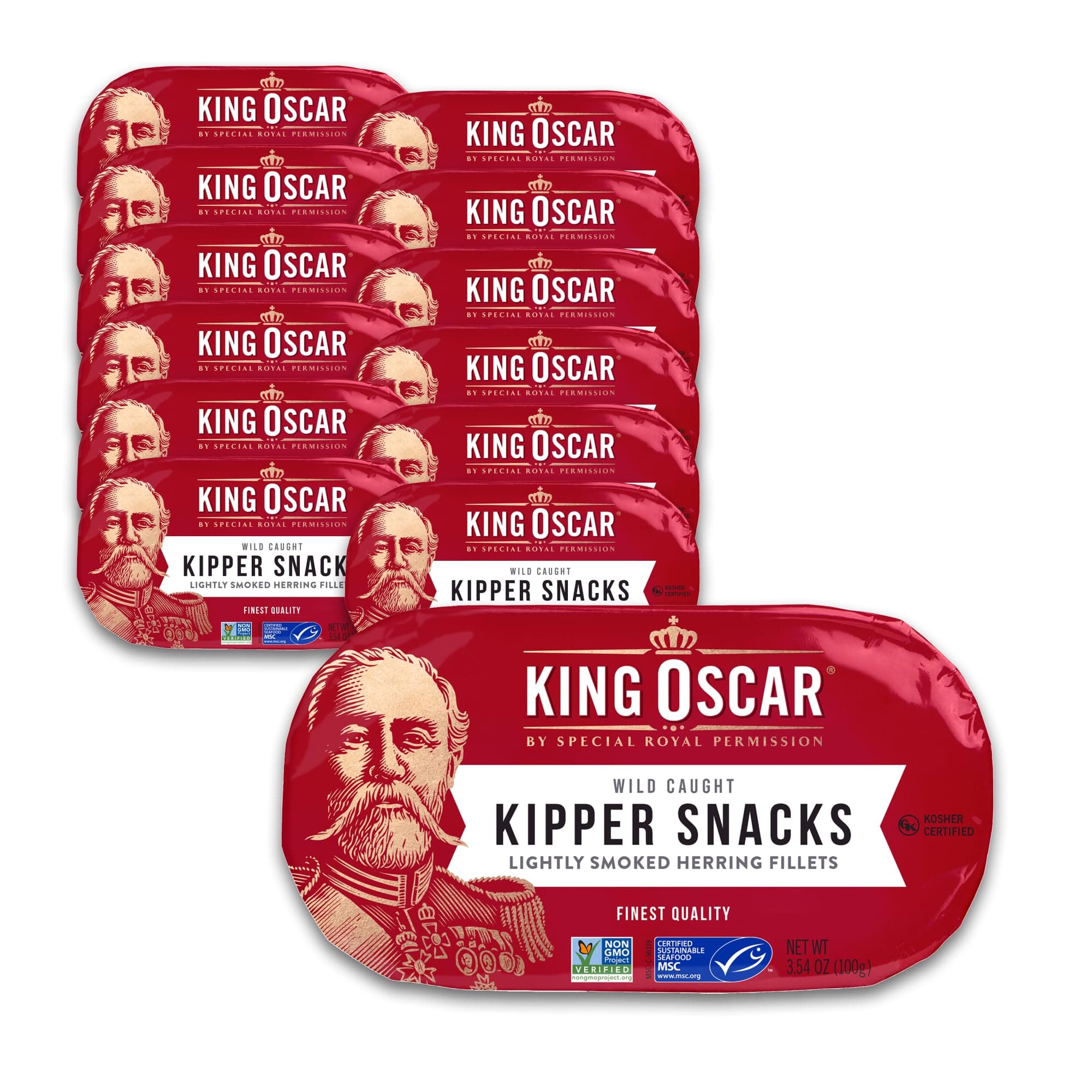 King Oscar Kipper Snacks, 3.54 Ounce Cans (Pack of 12), Lightly Smoked Herring Fillets, Wild Caught Canned Herring