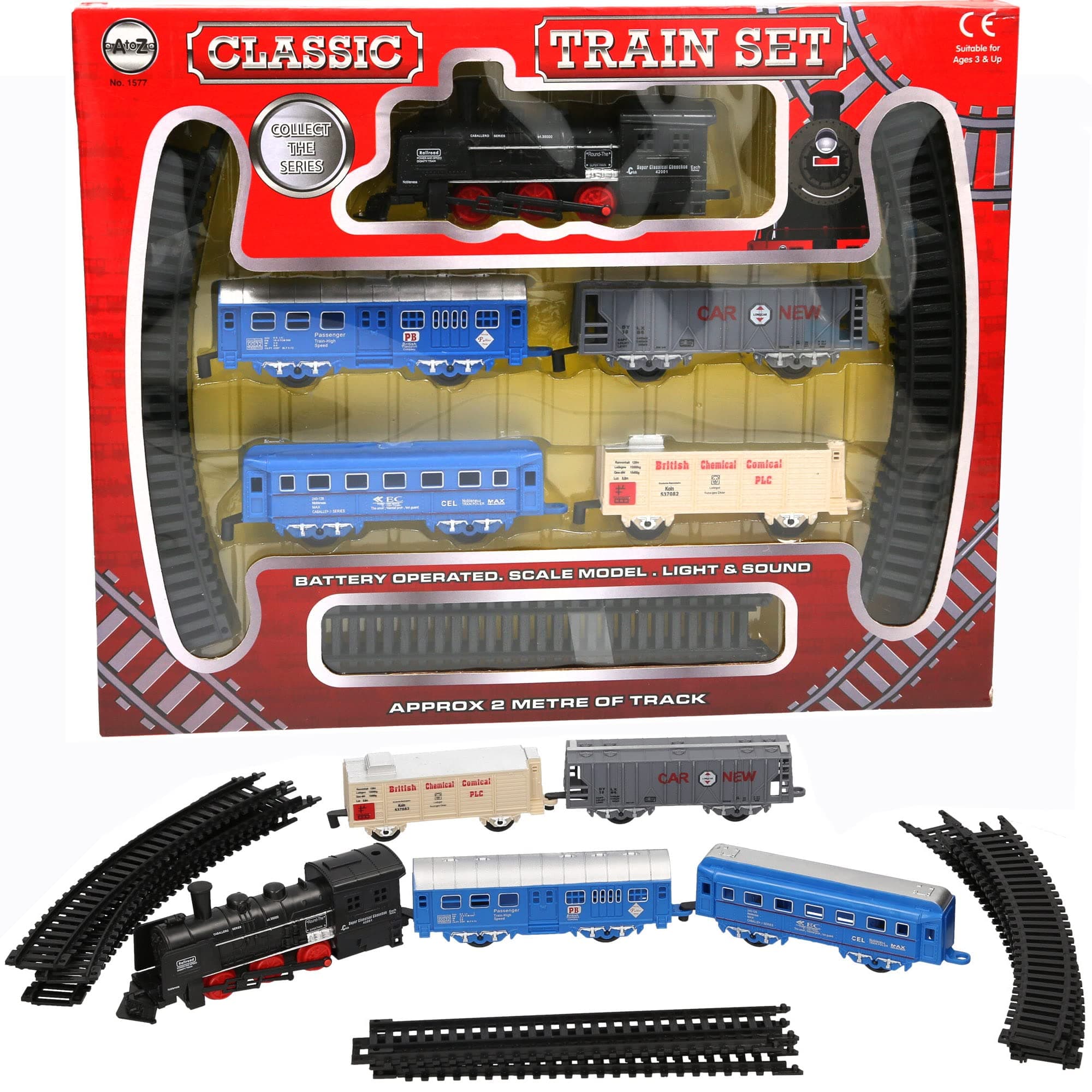 A to Z 1577 Classic Battery Operated Train Set with Light and Sound, 01577, Black