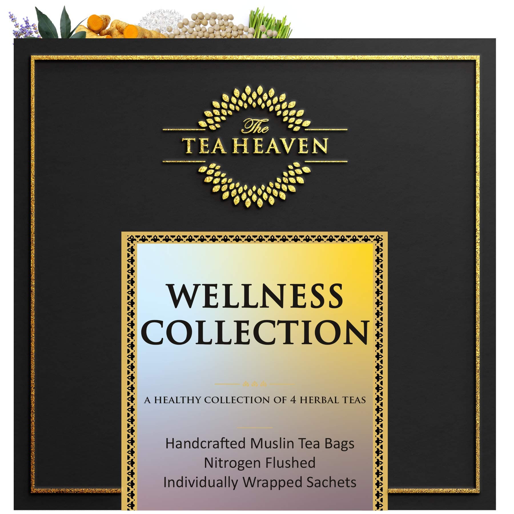 The Tea Heaven | Tea Gift - Wellness Herbal Tea Collection -4 Types Of Tea(Detox, Digestive, Stress Relief, Turmeric Tea) Overall Health Of Body- 100% Natural Ingredients- 20 Tea Bags, 110 Gm