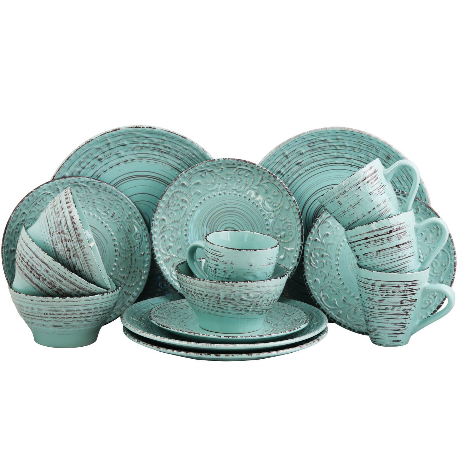 Elama Malibu Waves 16Piece Dinnerware Set in Turquoise