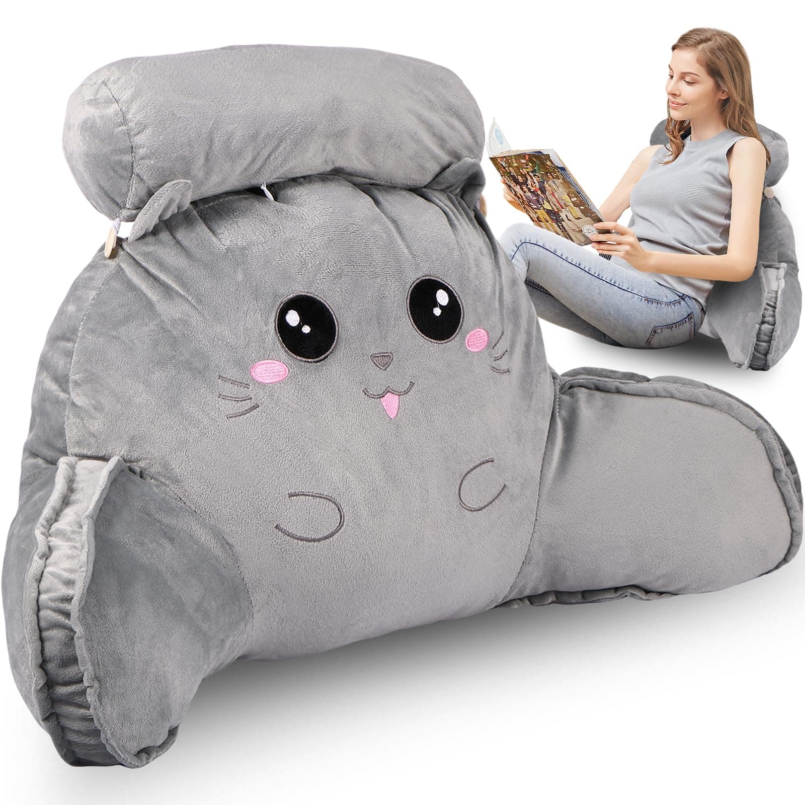 Jetcloud Bed Reading Pillow Comfortable Backrest Cushion 70x43cm Detachable Relax Pillow Cuddle Arm Back Pillow Lumbar Support Cushion Washable Cover for Sitting Reading Watching TV Games(grey)