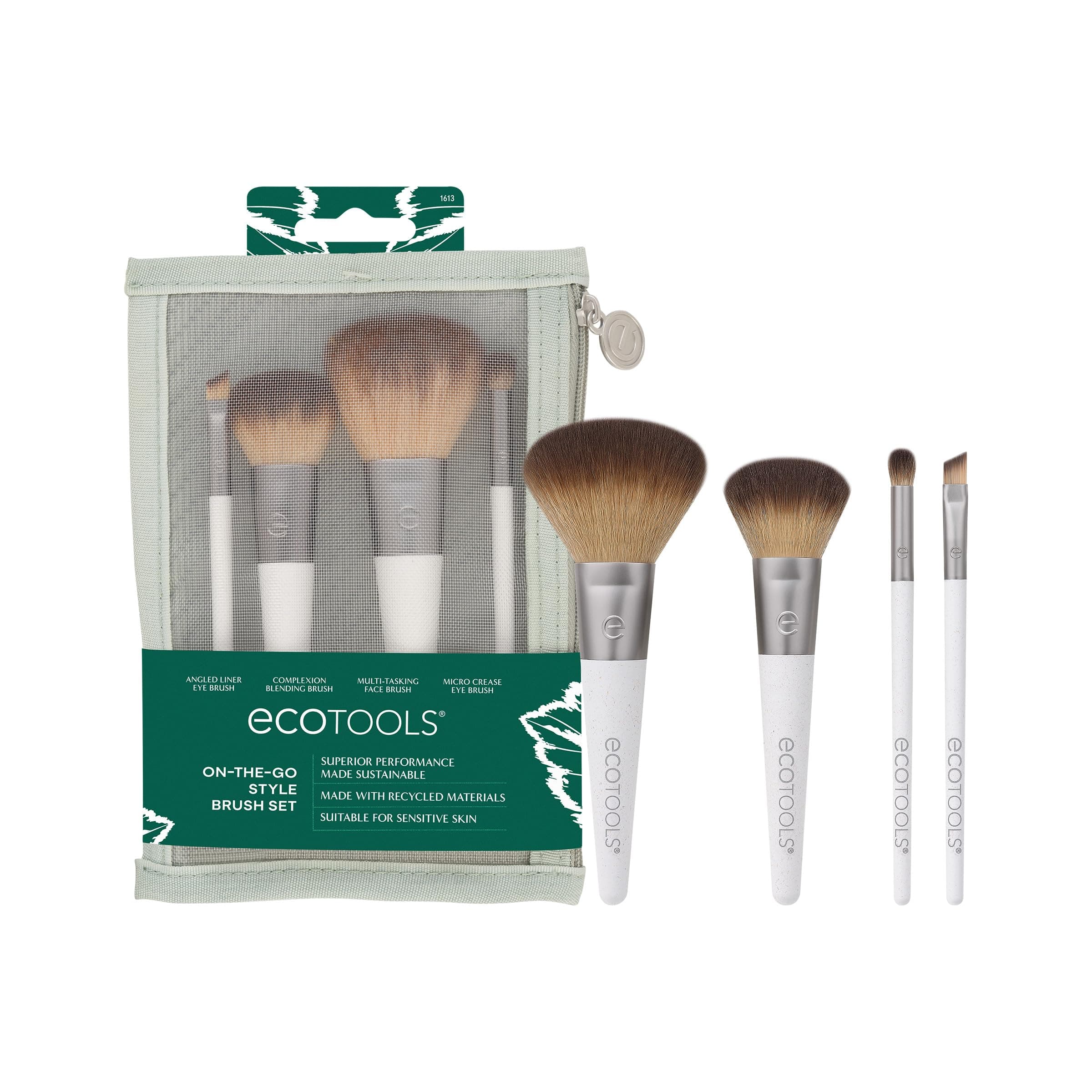 On-The-Go Makeup Brush Kit, Travel-Friendly Brush Set, Mini-Size Makeup Tools for Powders, Blush, Bronzer, & Eyeshadows, Eco-Friendly, Synthetic Bristles, Cruelty-Free & Vegan, 5 Piece Set