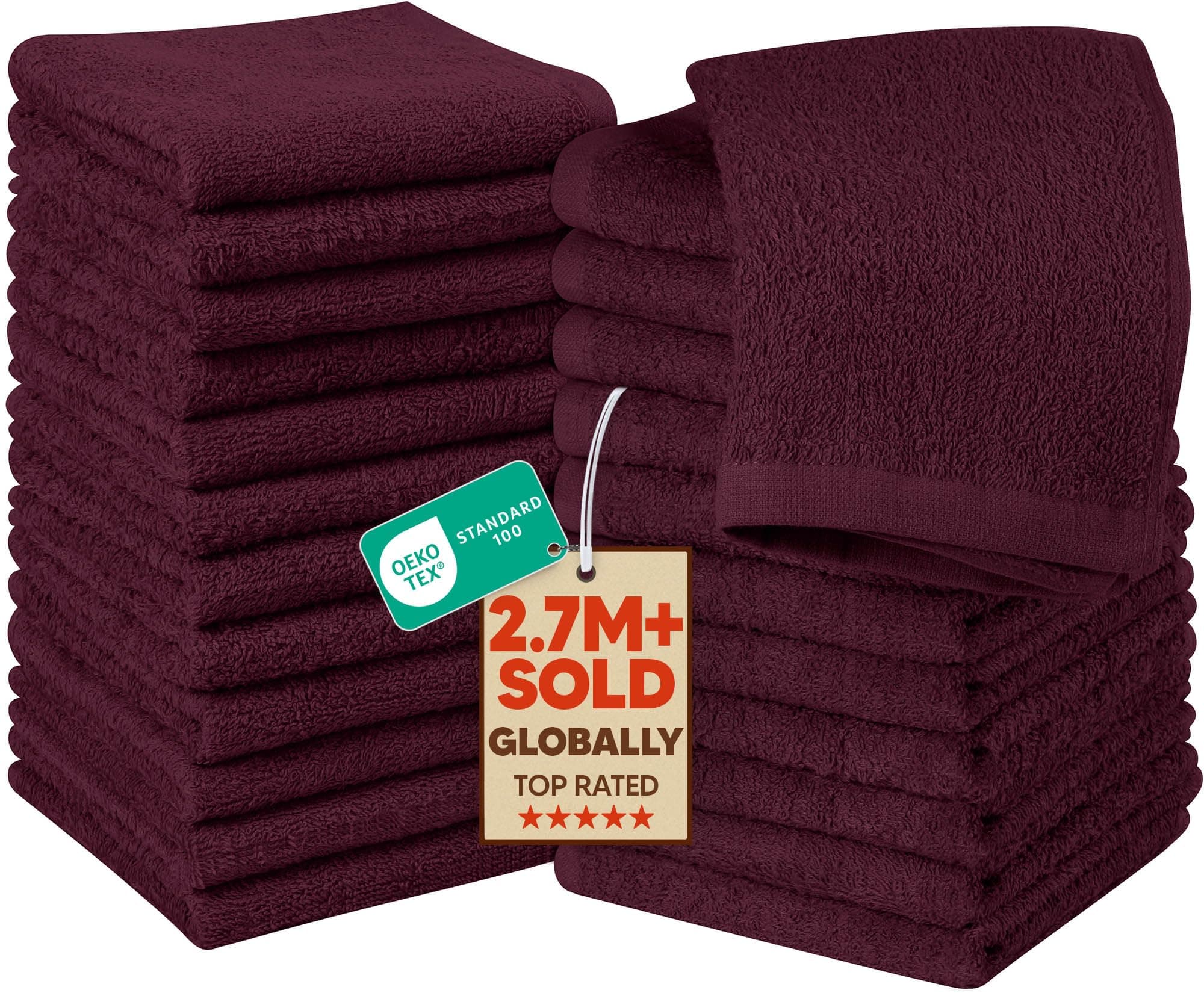 Utopia Towels 24 Pack Cotton Washcloths Set - 100% Ring Spun Cotton, Premium Quality Flannel Face Cloths, Highly Absorbent and Soft Feel Fingertip Towels (Burgundy)