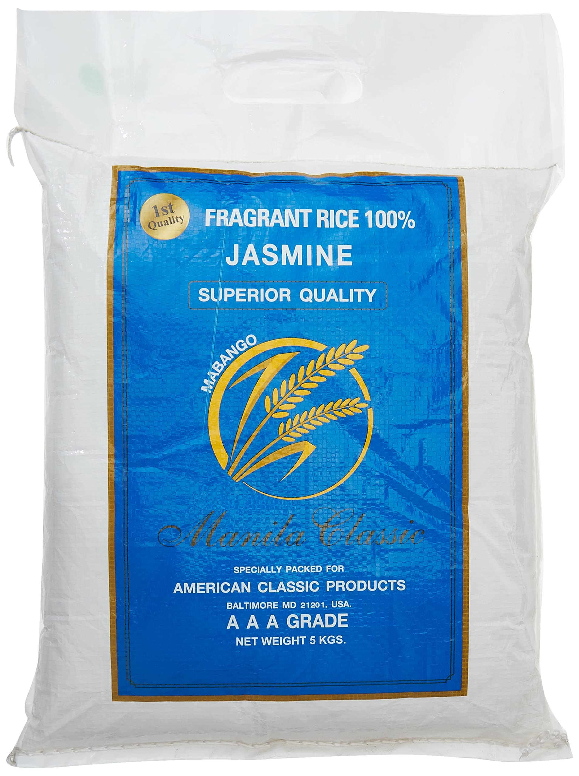 MANILA CLASSIC Fragrant Mabango Jasmine Rice, AAA, 5 Kg