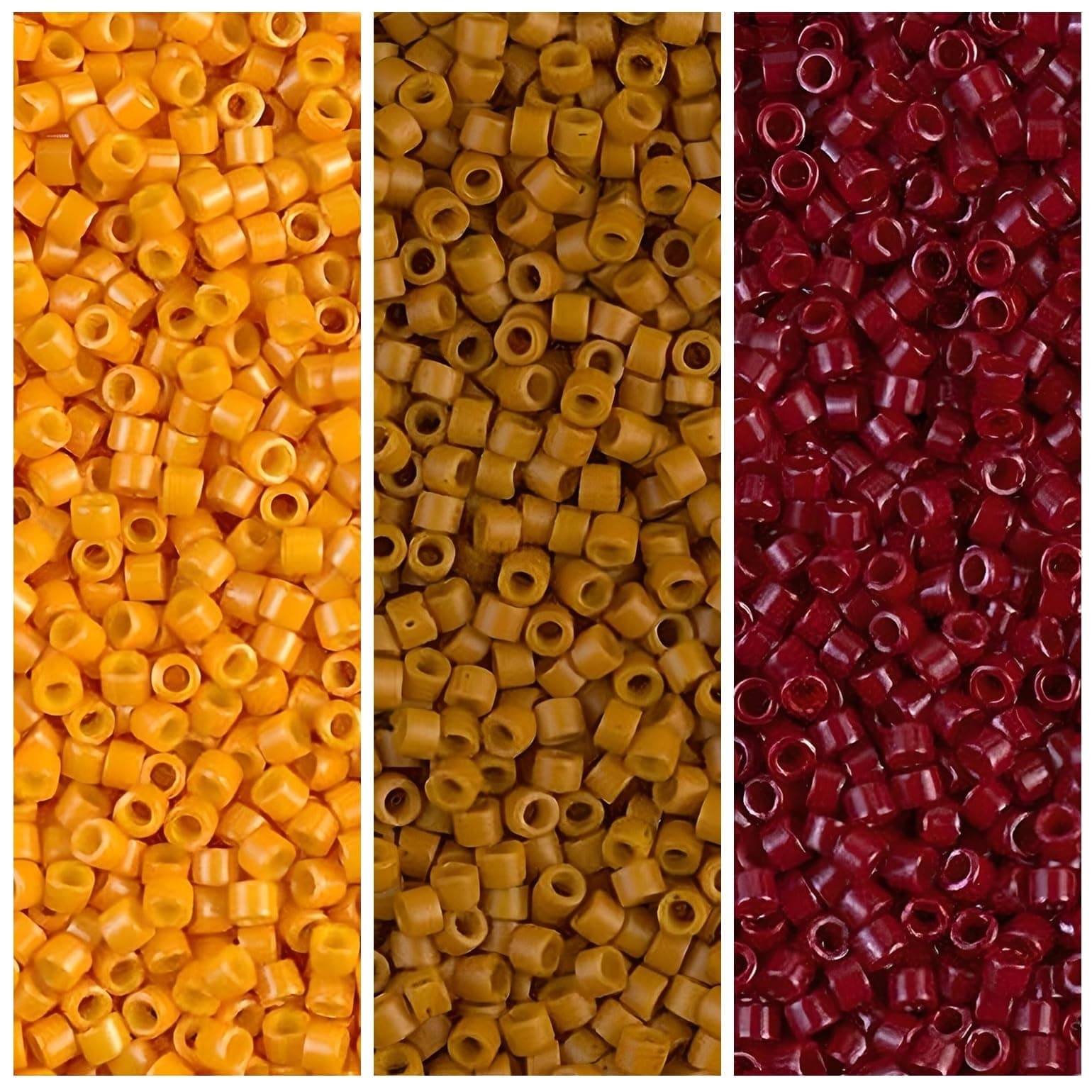 Delica Seed Beads Bundle: Size 11/0,Opaque Pumpkin DB653, Opaque Squash DB651, Opaque Cranberry DB654-3 Tubes of 7.2 Grams ea