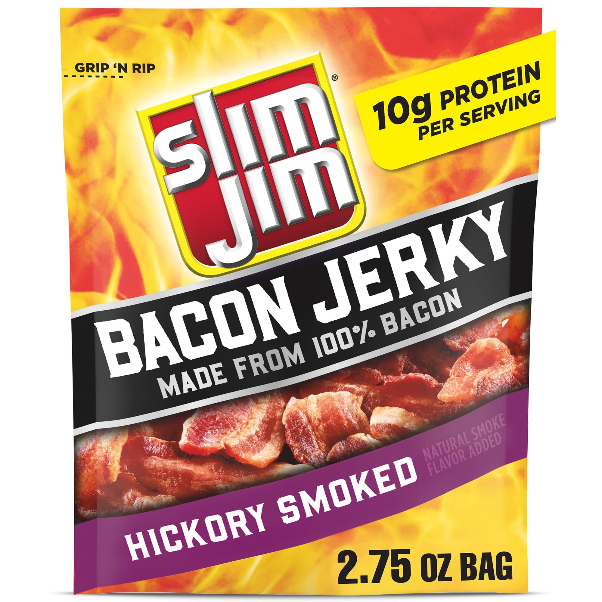 Smoked Bacon Jerky, Hickory Flavor, 10g Protein Per Serving, 2.75 oz. (1 Count)
