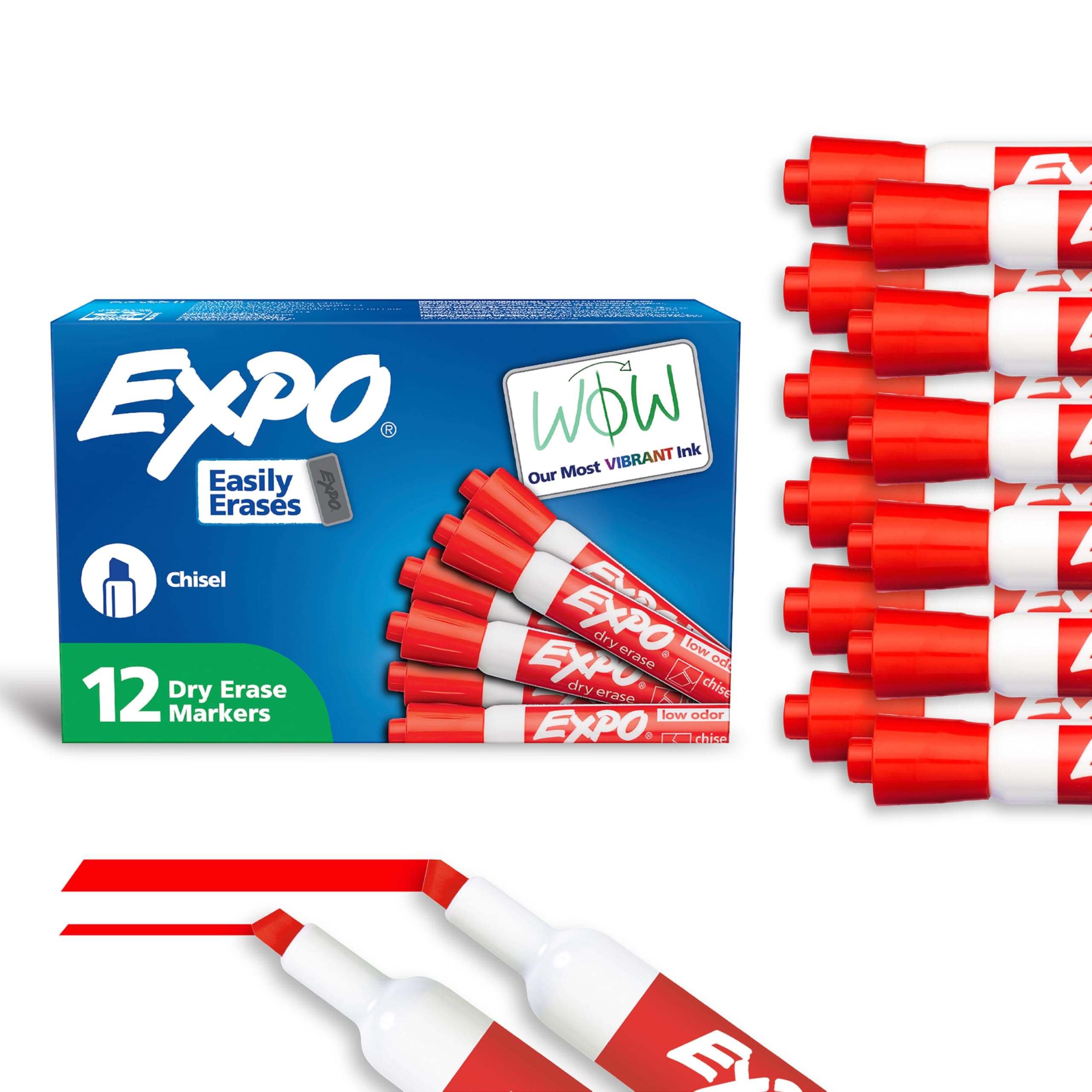 Expo Low Odor Chisel Tip Dry Erase Markers, 12 Red Markers (80002)