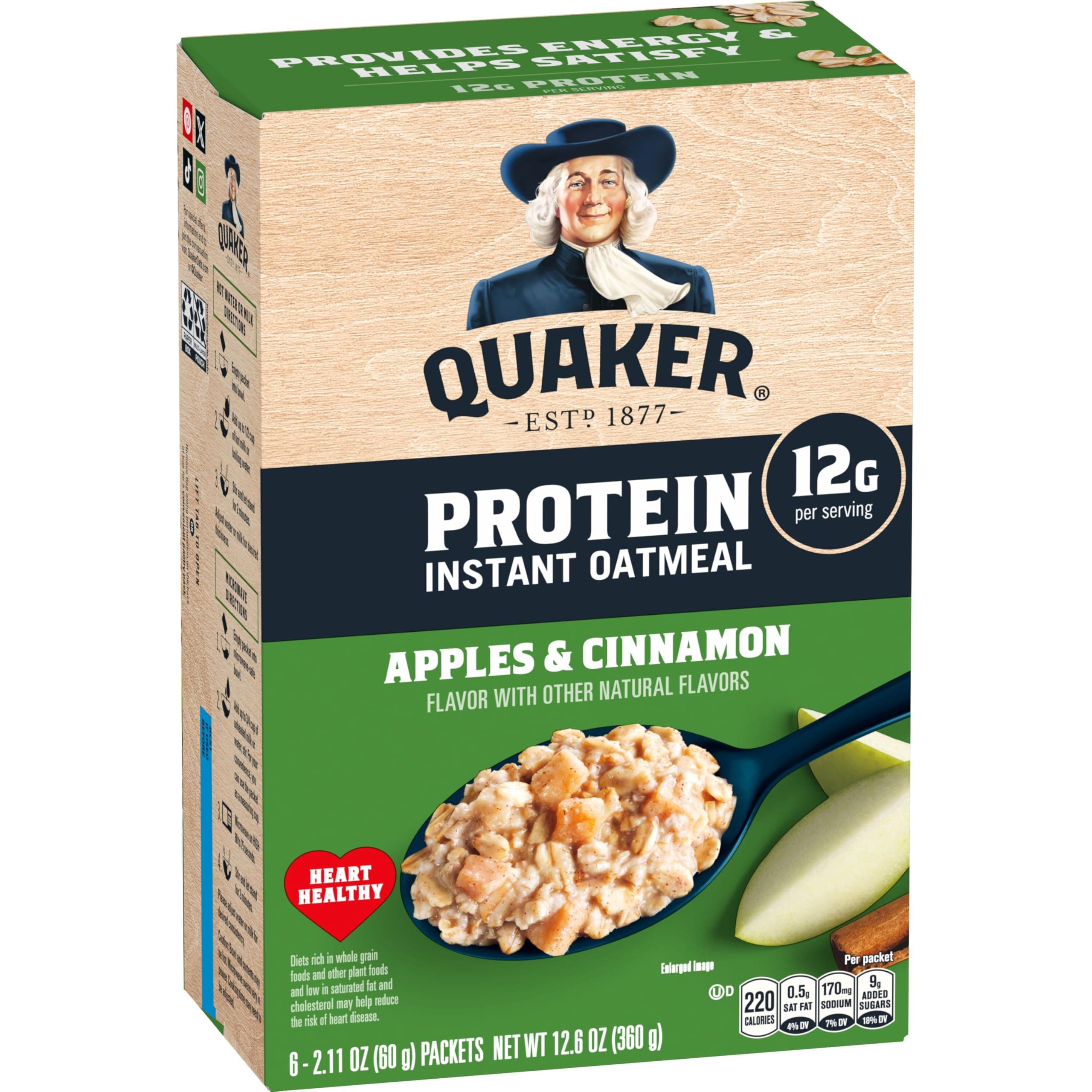 Quaker Instant Oatmeal Protein Apple Cinnamon - Pack of 6