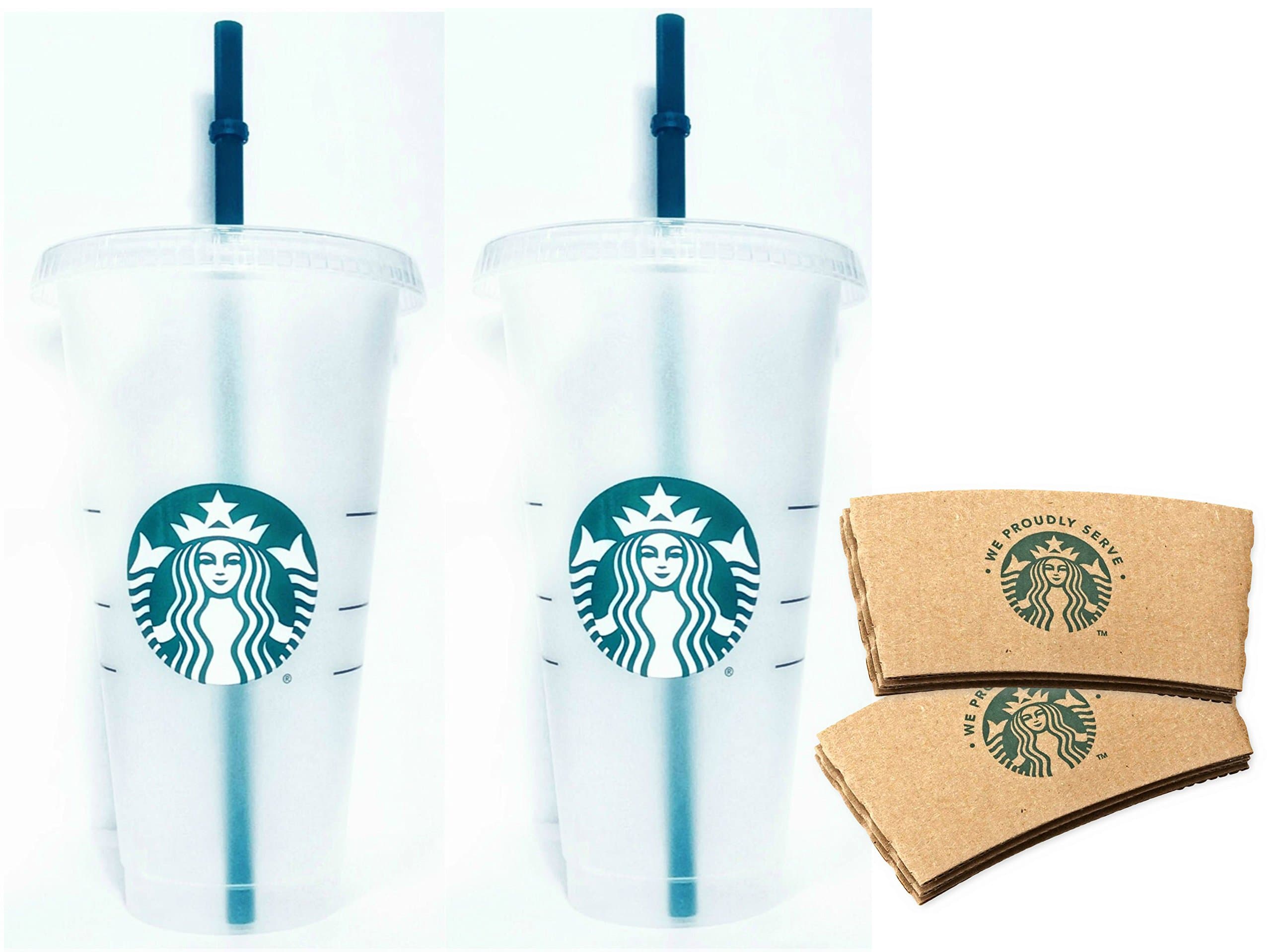 Reusable 24 fl oz Frosted Ice Cold Drink Cup Bundle Set with Sleeves