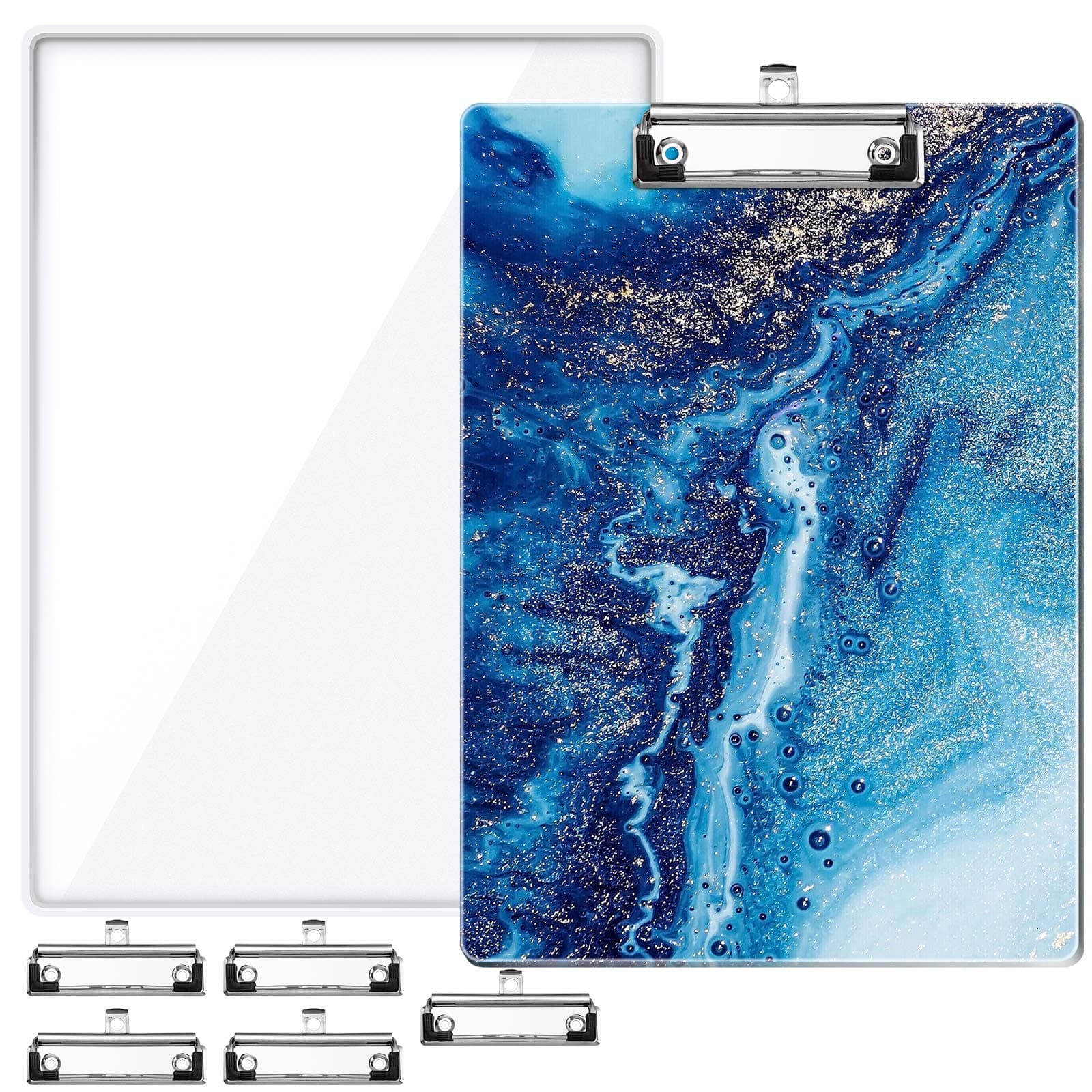 A4 Letter Size Clipboard Epoxy Resin DIY Casting Soft Silicone Molds + 5 Stainless Steel Low-Profile Clips, Retractable Hanging Hole Write Pad Draw Board Document Holder School Office Business
