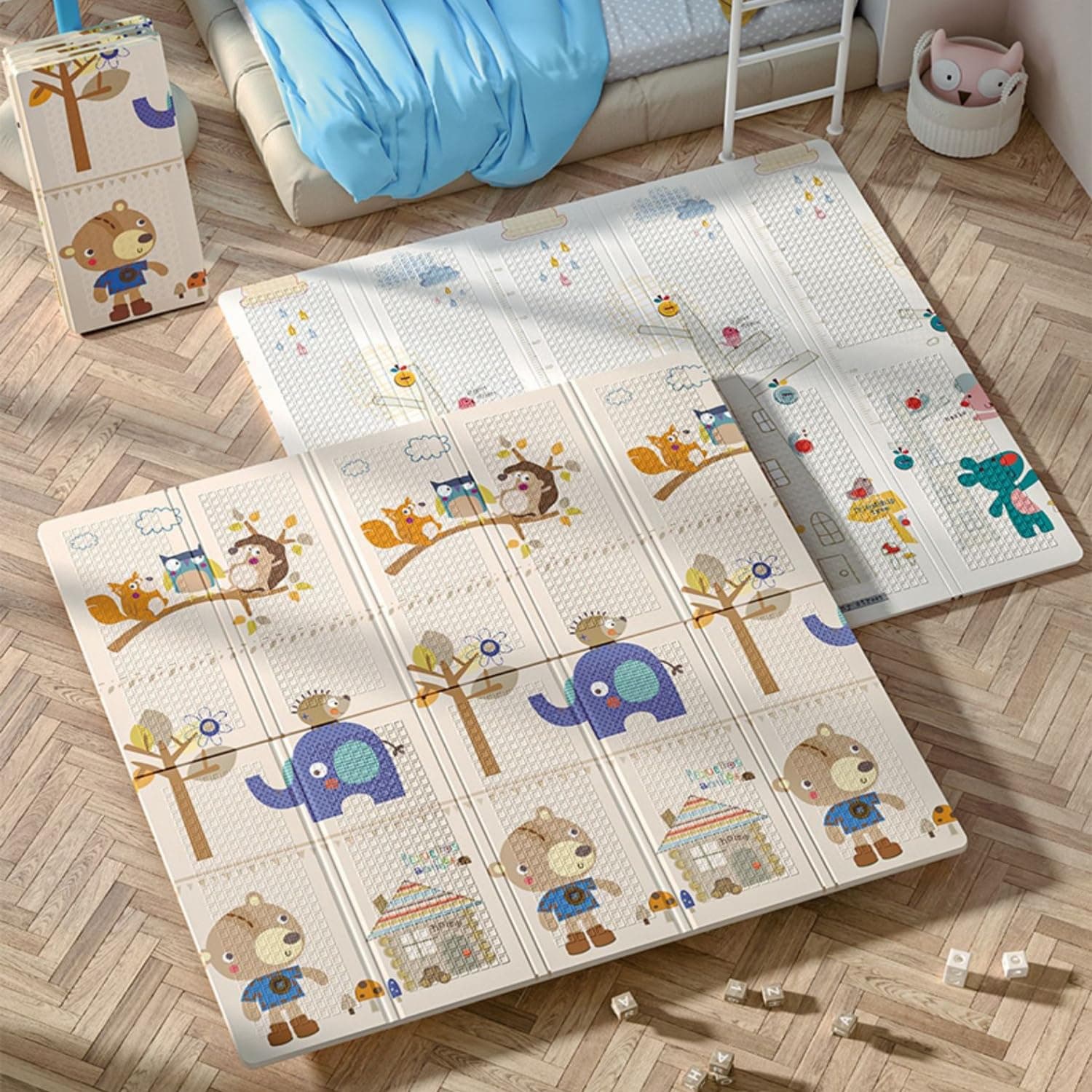 AM ANNA Reversible Soft Floor Mat,Washable Foldable Crawling Mat, Non Slip Playmat for Babies, Kids Play Crawling Mat for Floor Playpen Toddler Infants Tummy Time (200x180x1.5CM)