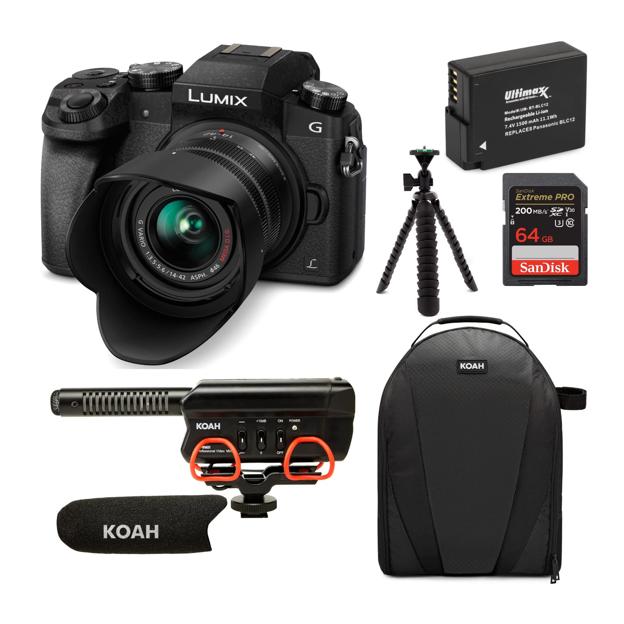 LUMIX G7 Digital Camera with 14-42mm f/3.5-5.6 Lens Bundle with Professional On Camera Video Microphone and Accessories (6 Items)
