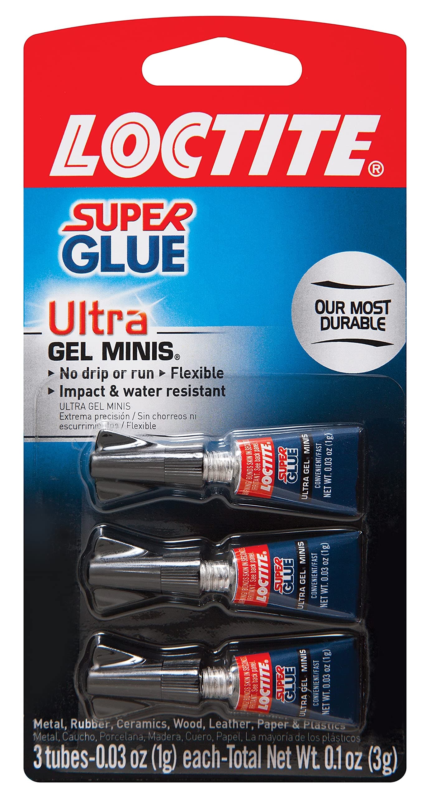Super Glue Ultra Gel Minis, Clear, 0.03 fl oz Tube, 3 Pack - Superglue for Plastic, Wood, Metal, Crafts & Repair, Cyanoacrylate Adhesive Instant Glue, Quick Dry