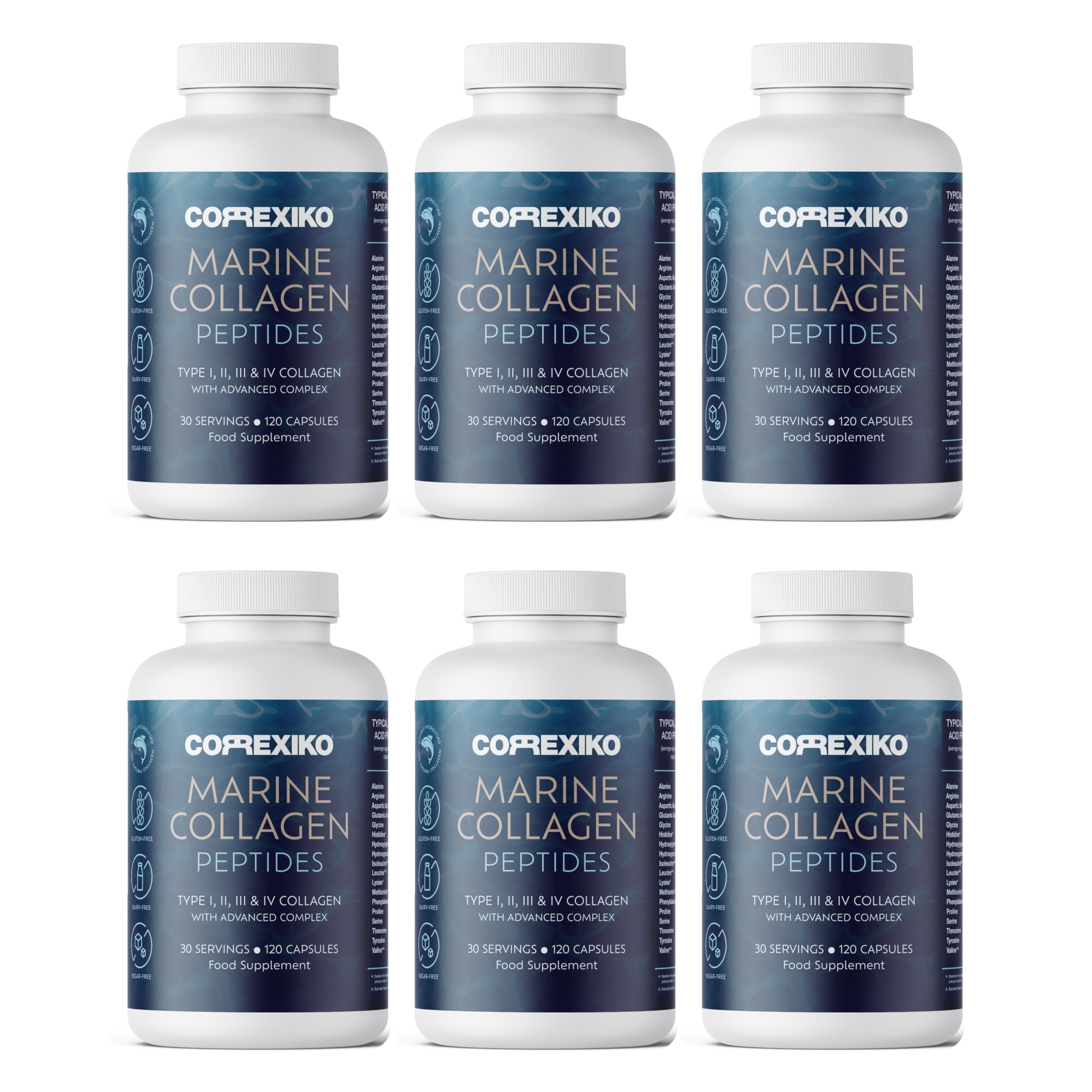 Marine Collagen Supplement Tablets - 2000mg Hydrolysed Collagen Peptides per Serving with Added Hyaluronic Acid, Vitamin C & Minerals - for Hair, Skin & Nails - 720 Capsules 6 Month Supply