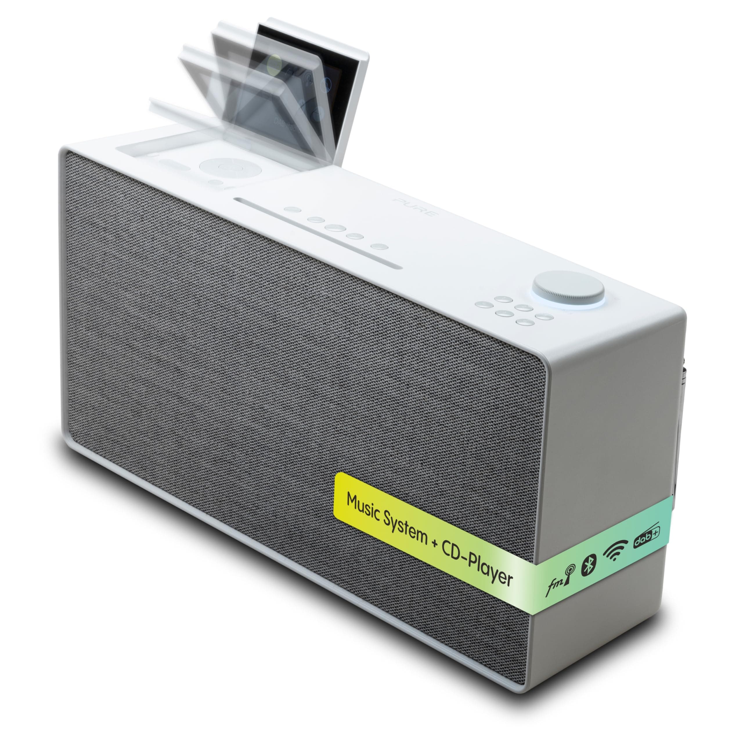 Pure Evoke Home All-in-One Stereo Music System (DAB+/FM Radio, Internet Radio, Podcasts, Spotify Connect, Bluetooth, CD, foldable colour display) Cotton White