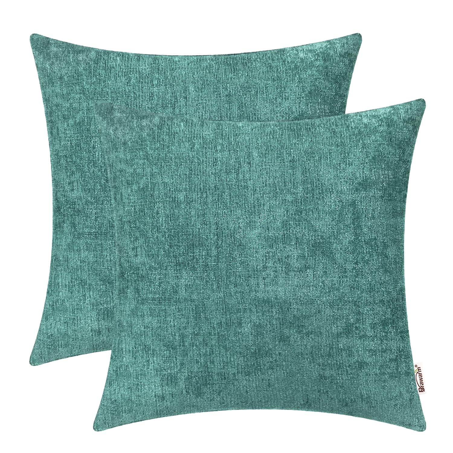 BRAWARM Pack of 2, Chenille Soft Throw Pillow Covers, Chenille Cushion Cover Pillowcase Shells, Decorative Couch Pillows for Living Room Car Sofa Chair 55cm x 55cm Teal