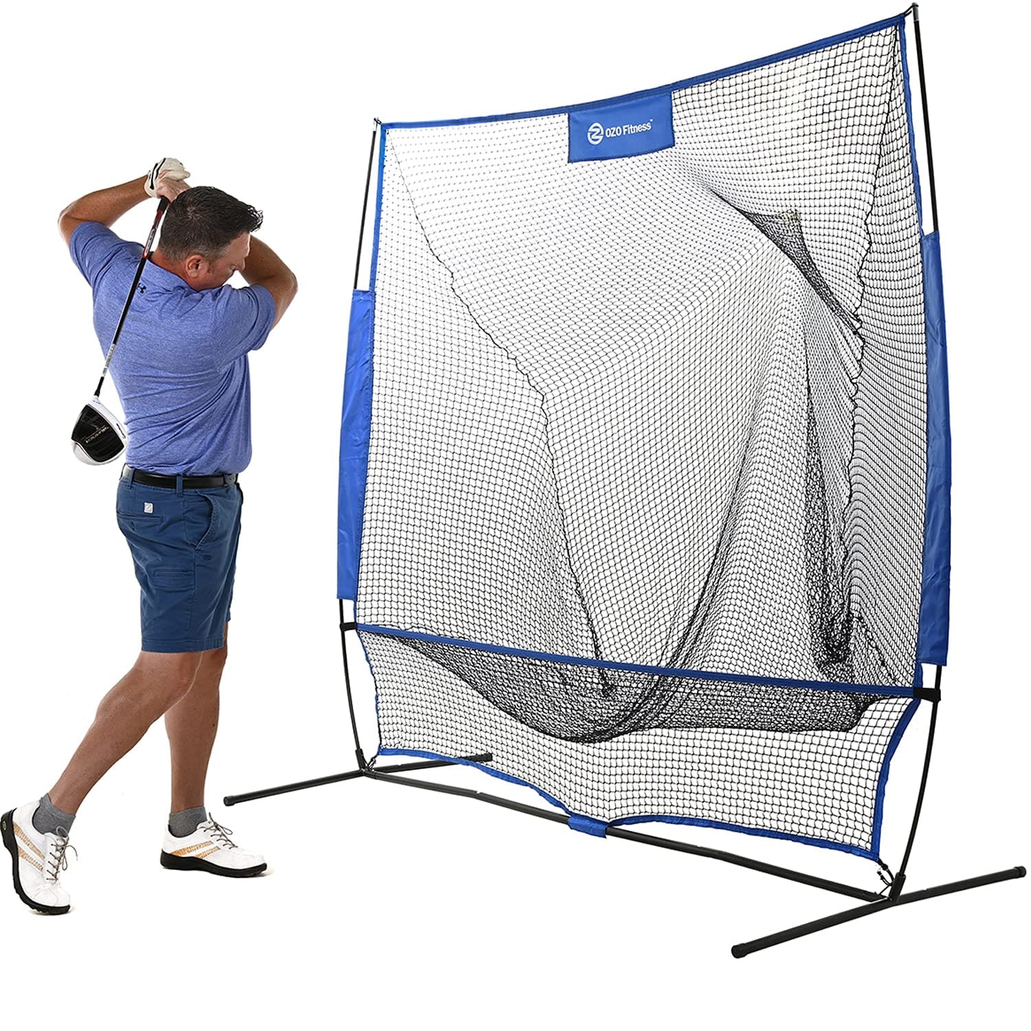 OZO Fitness Golf Practice Net for Backyard Driving - A Golf Swing Training Aid with Impact Screen Nets for Real Golf Balls - Use The Hitting or Chipping Net for Indoor or Outdoor Use, (7’x7’)