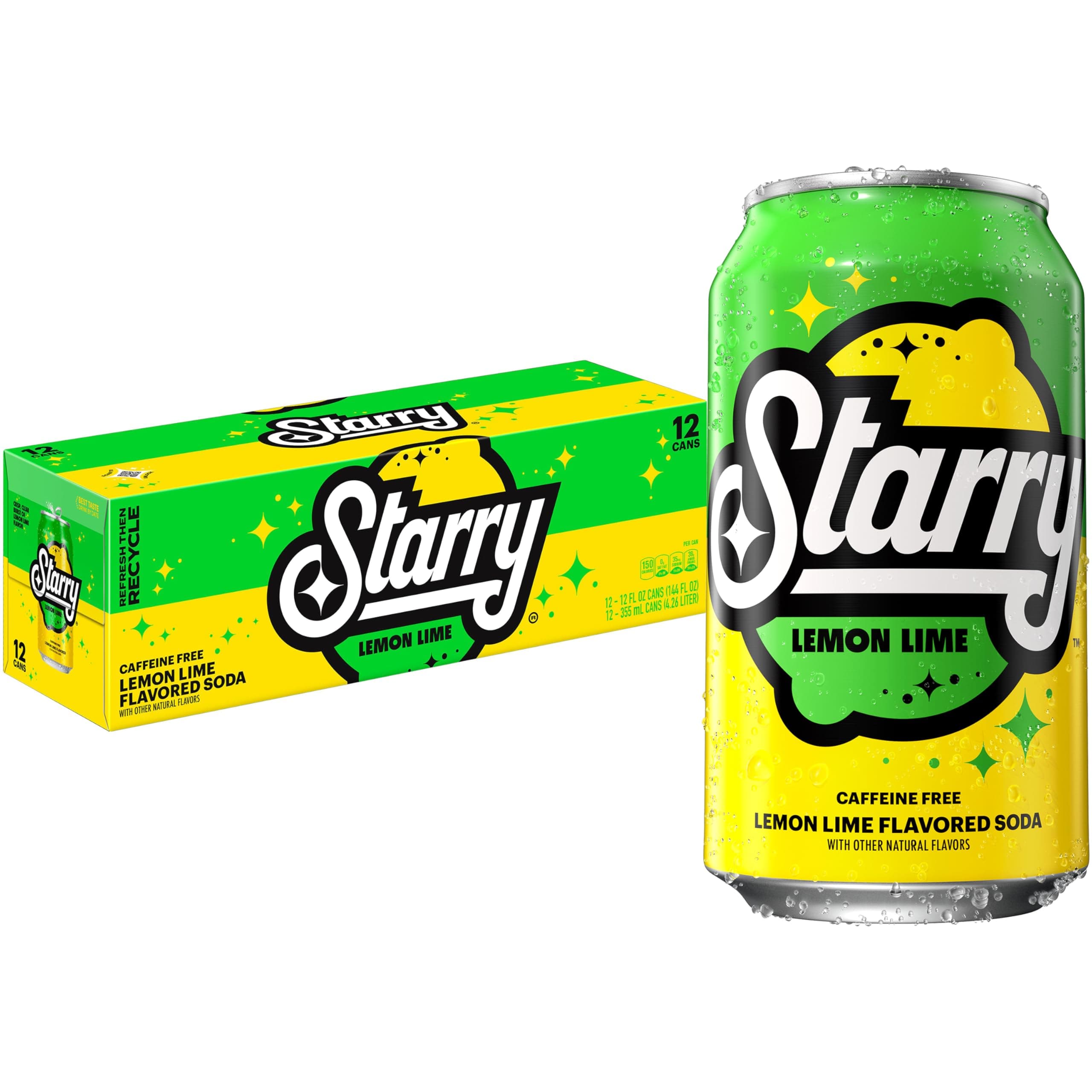 Starry Lemon Lime Soda Pop, 12 Fl Oz Cans (Pack of 12)