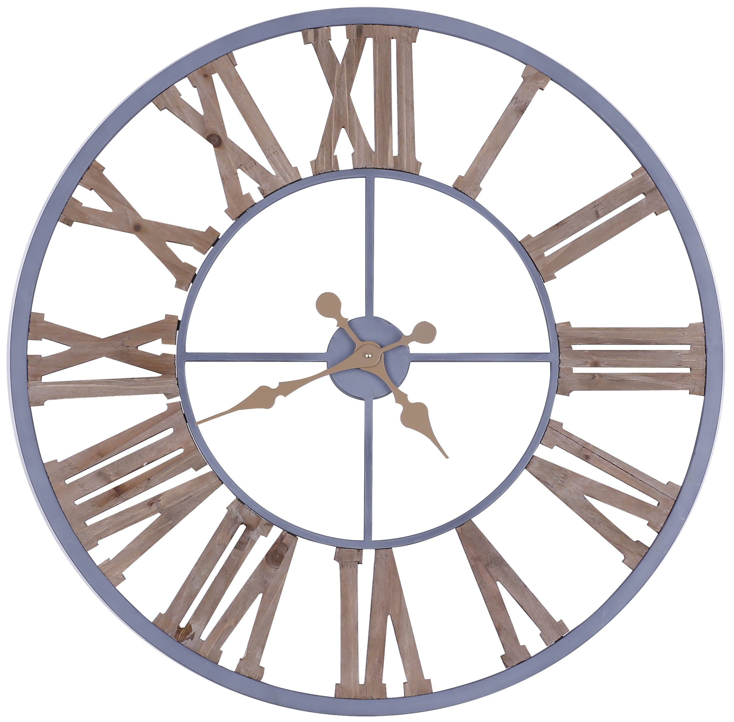 ArtMaison.ca "Brown and Grey" Iron Wall Clock with Wood, 31.5-Inch Diameter