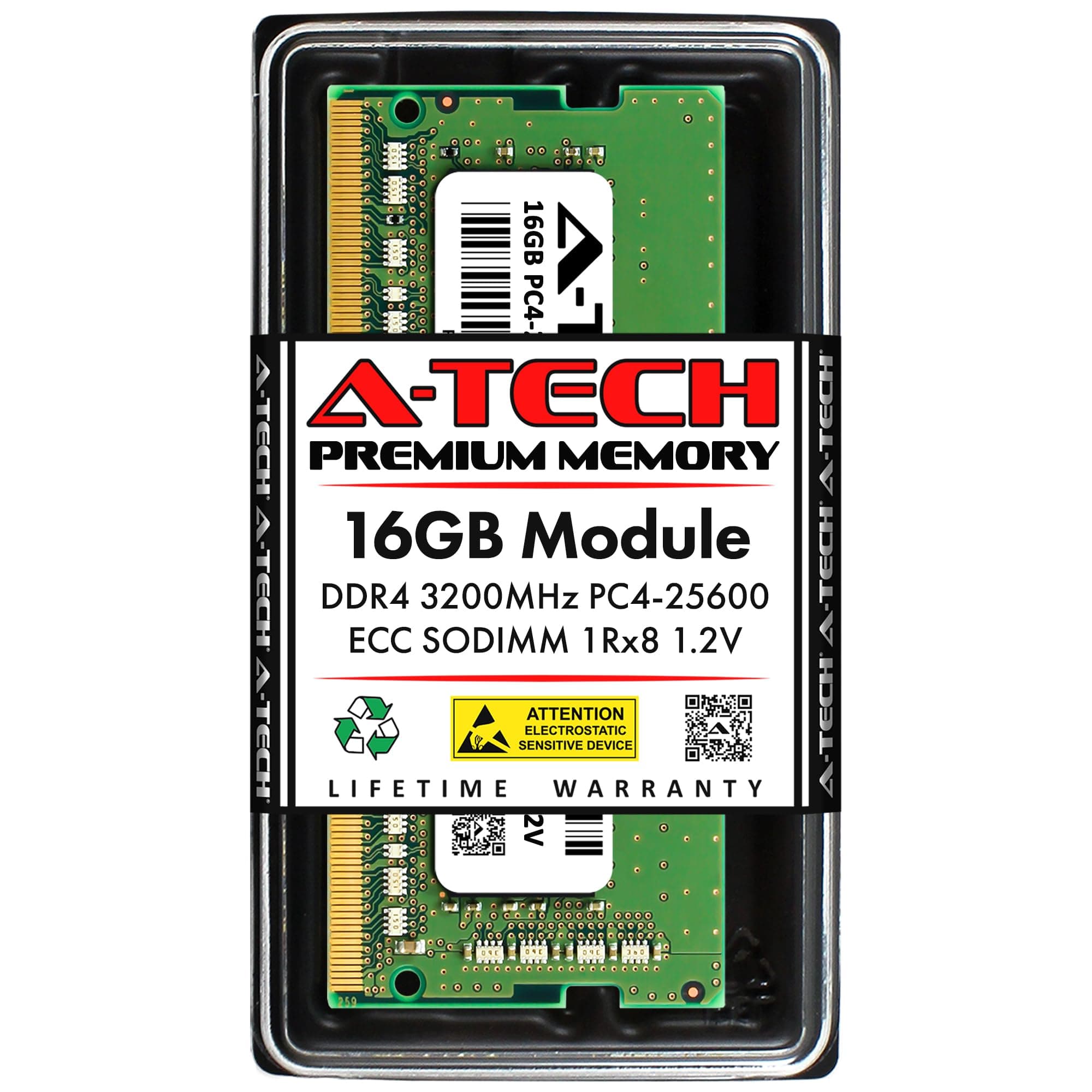 A-Tech 16GB DDR4 3200MHz PC4-25600 ECC SODIMM 1Rx8 Single Rank 1.2V 260-Pin RAM Memory Upgrade Module for Microserver, Workstation, and Networking Platforms