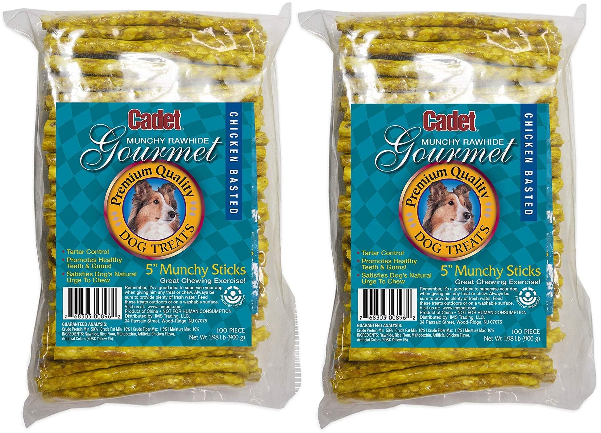 (Pack of 2) Cadet 100-Pack Munchy Chicken Stick, 5-Inch by 9-10mm