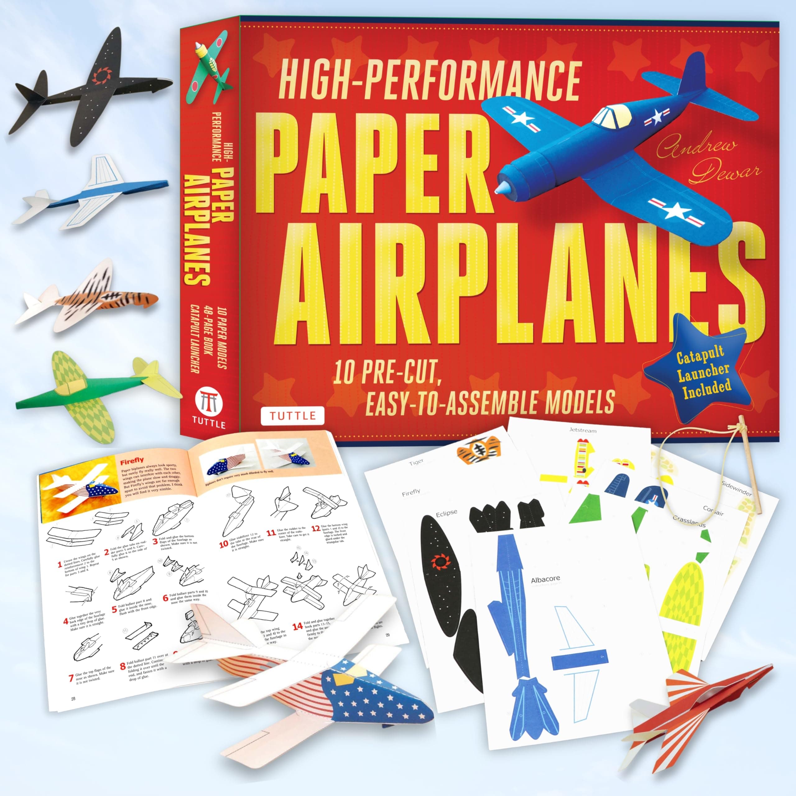 High-Performance Paper Airplanes Kit: 10 Pre-cut, Easy-to-Assemble Models: Kit with Pop-Out Cards, Paper Airplanes Book, & Catapult Launcher: Great for Kids and Parents!