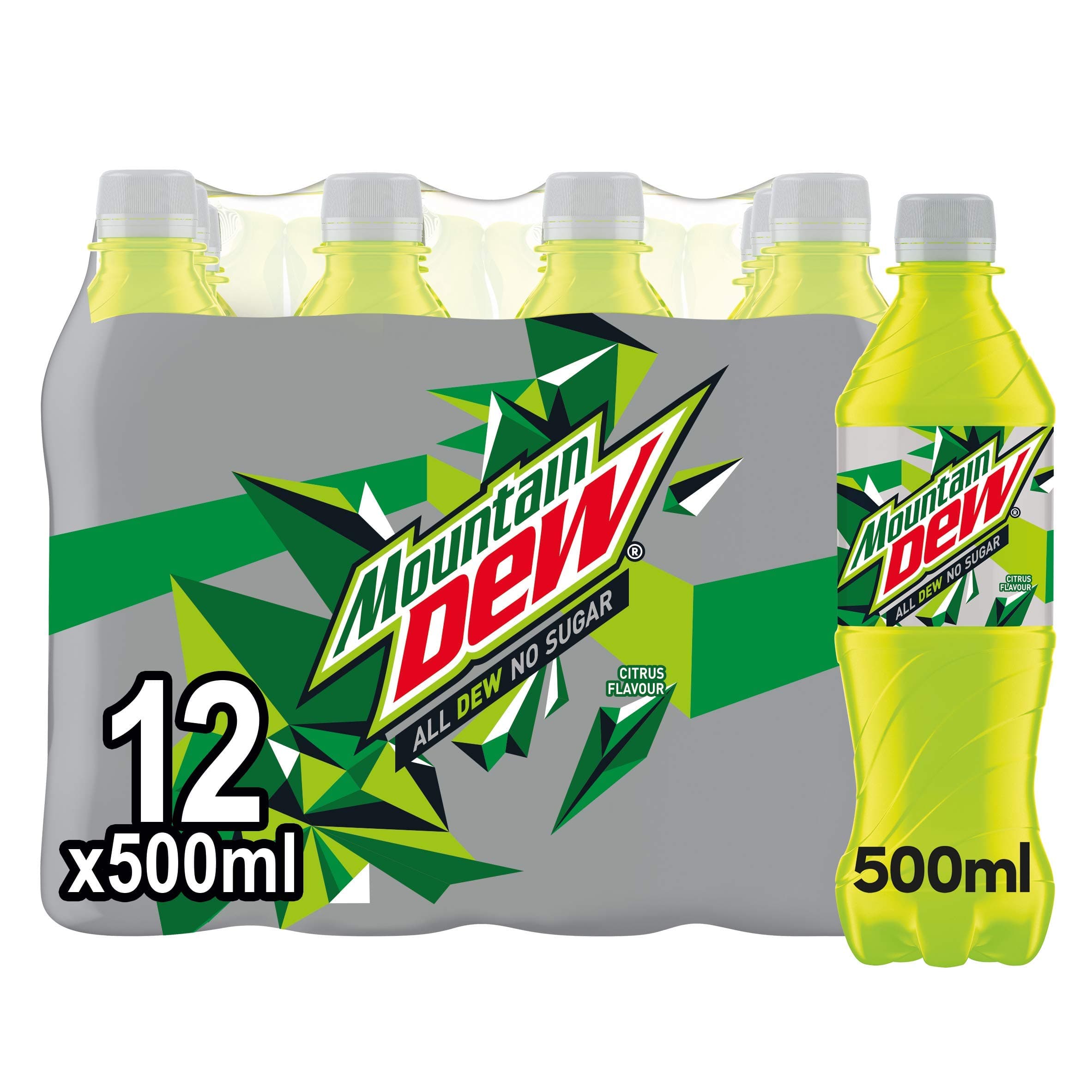 Mountain Dew No Sugar Citrus Blast Exhilarating Intensely Refreshing Bold Taste Pack of 12 x 500ml Bottles, 6000 millilitre