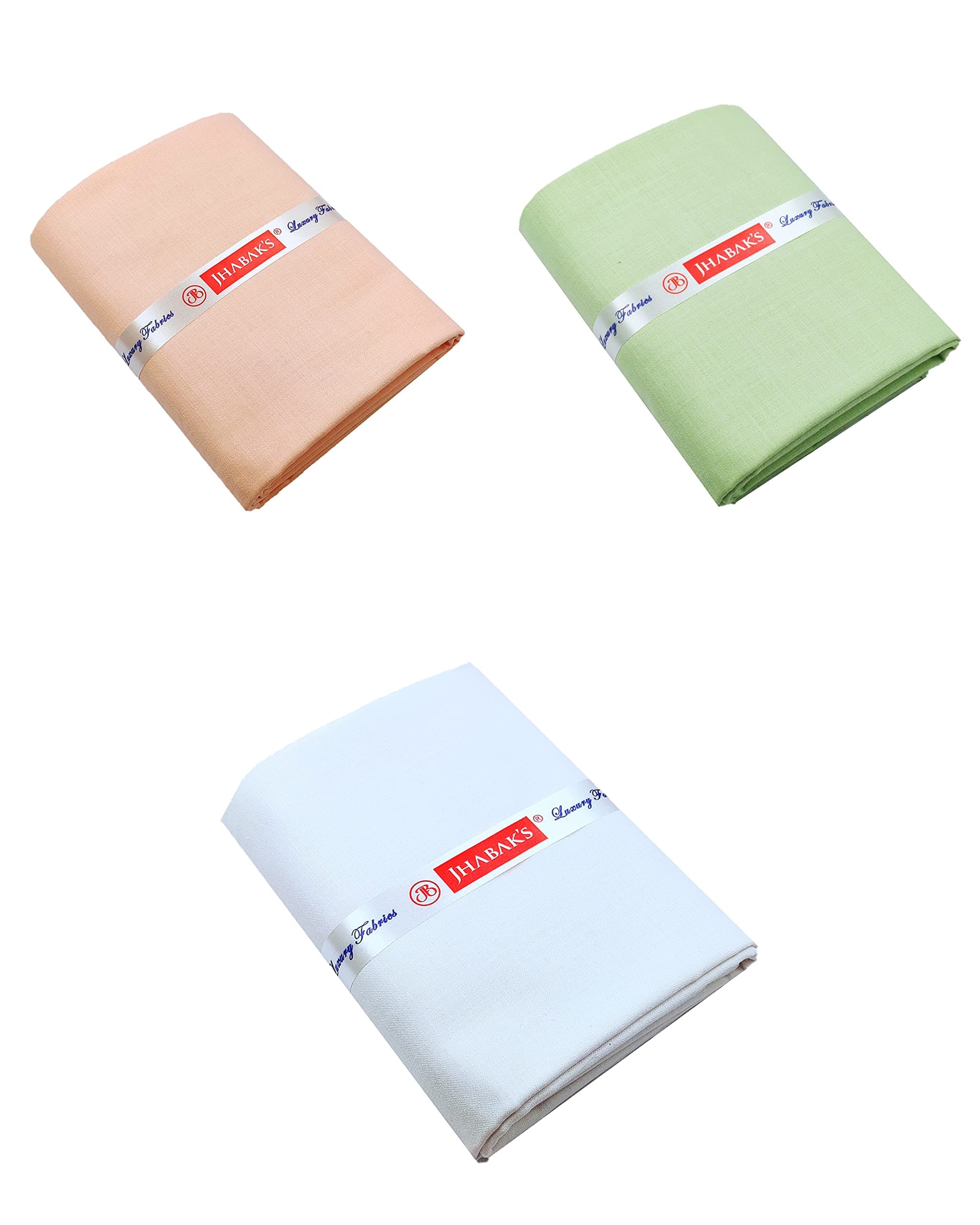 Premium Unstitched Shirt Fabric Combo for Men Cotton Blend Material 2.25M Shirt Piece Cloth - Pack of 3 (Beige, Pista Green, White)
