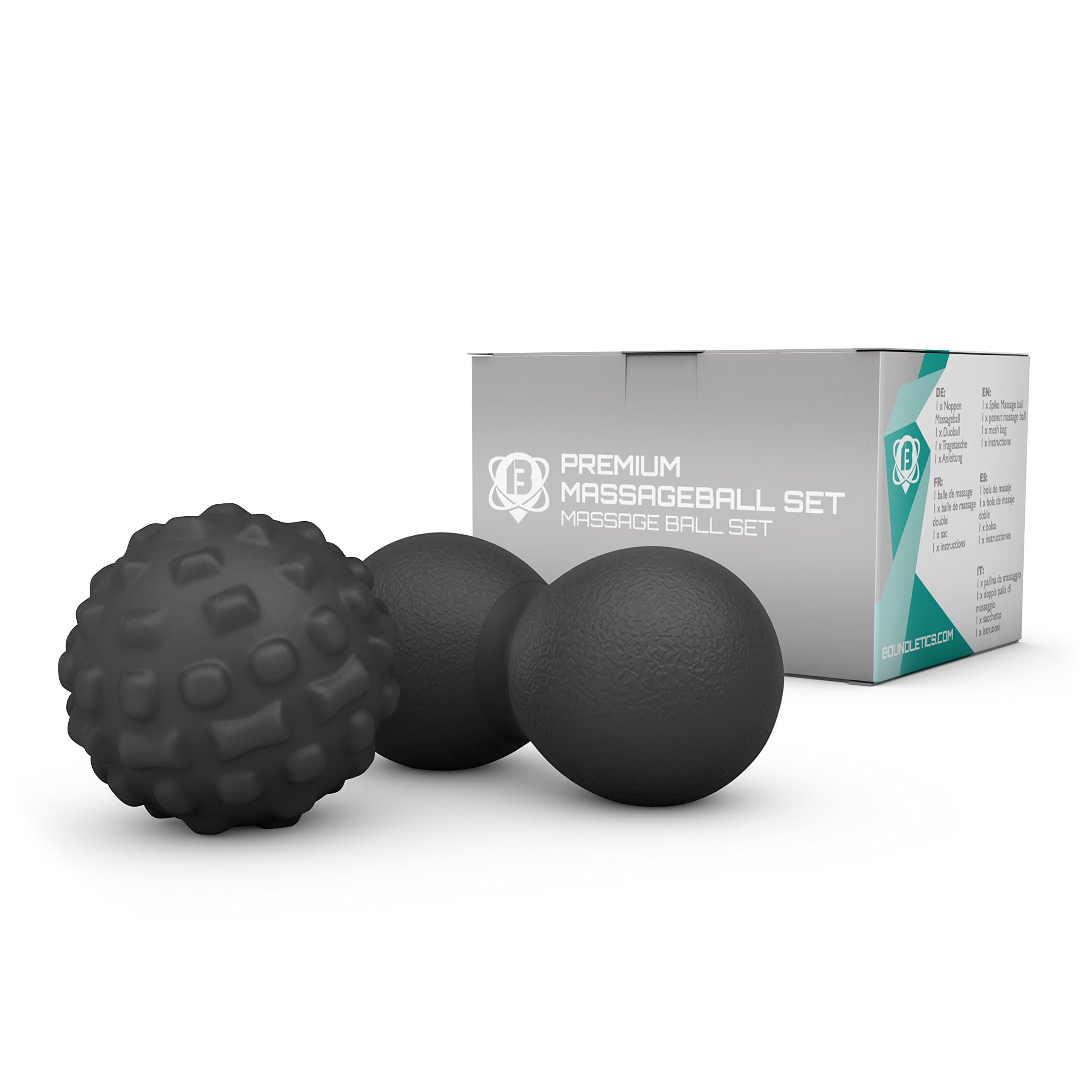 Deep Tissue Massage Set - 1 Peanut Ball/Duo Ball & 1 Solo Ball - for Fascia, deep Tissue and Trigger-Point Massages - Perfect for Yoga, Fitness, Gym or Crossfit - Free Instructions Included (Black)