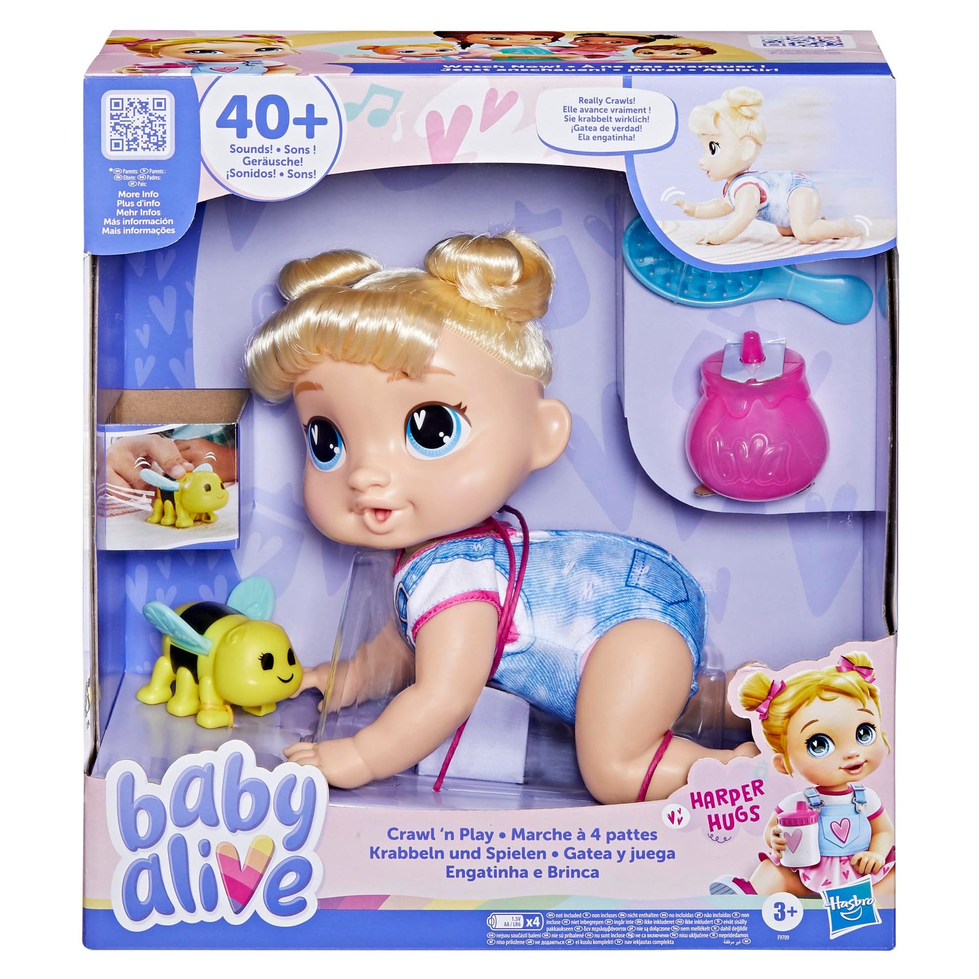 Baby Alive Crawl 'n Play Harper Hugs Electronic Crawling Baby Doll Set, Blonde Hair, Kids Toys for Girls & Boys 3 Years & Up, 10.75 Inches