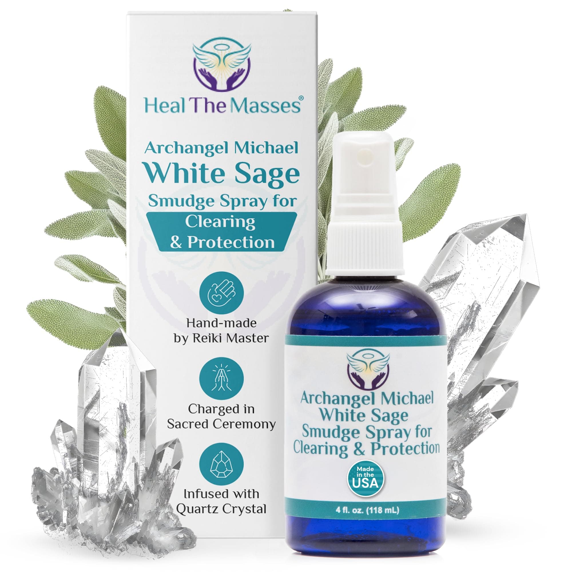 White Sage Spray: White Sage Smudge Spray for Clearing and Protection - Smokeless Liquid Smudging Spray Infused with Quartz Crystals - Negative Energy Cleansing Mist - 4 Fluid Ounces