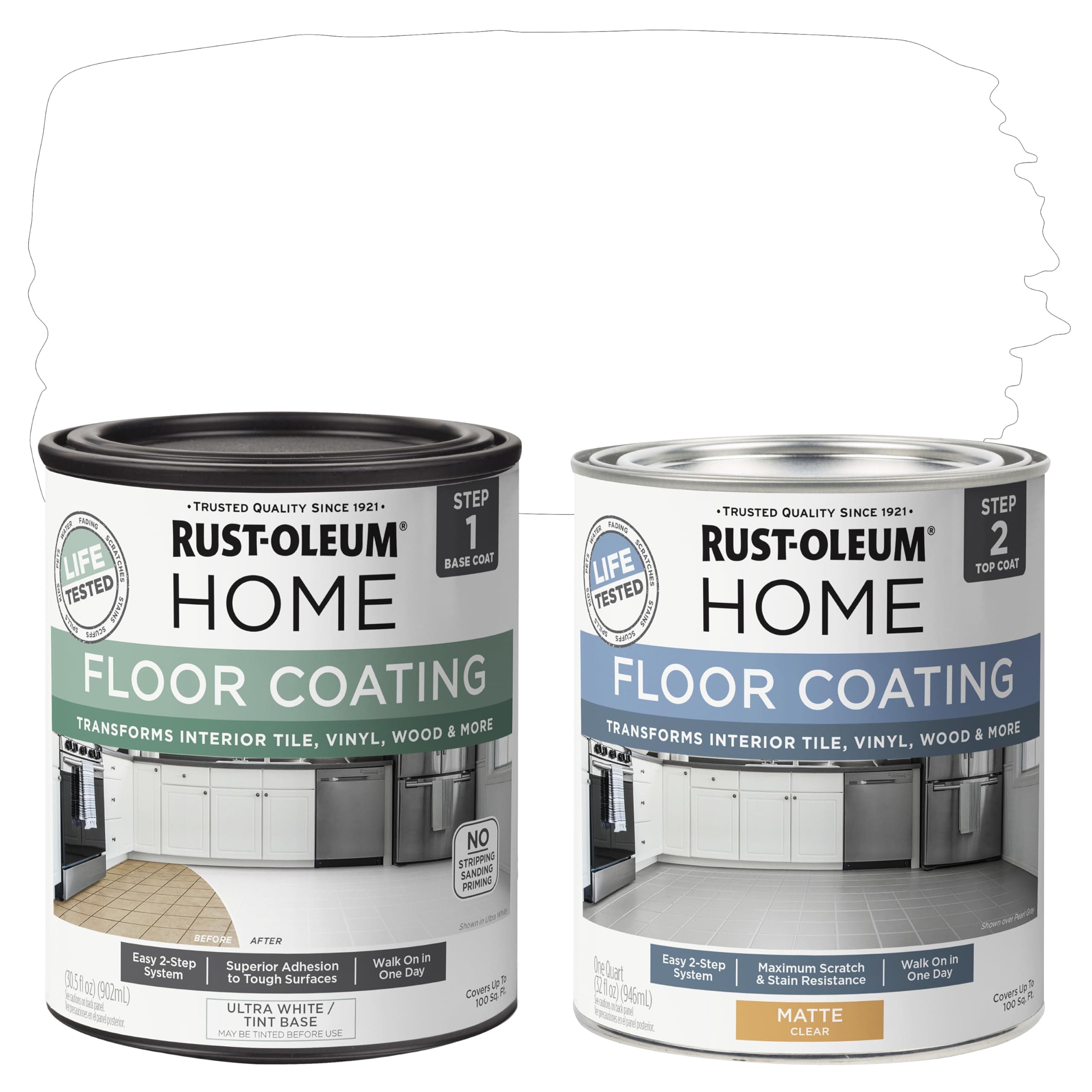 Rust-Oleum 367591 Home Interior Floor Coating Kit, Matte Ultra White 32 Fl Oz (Pack of 2)