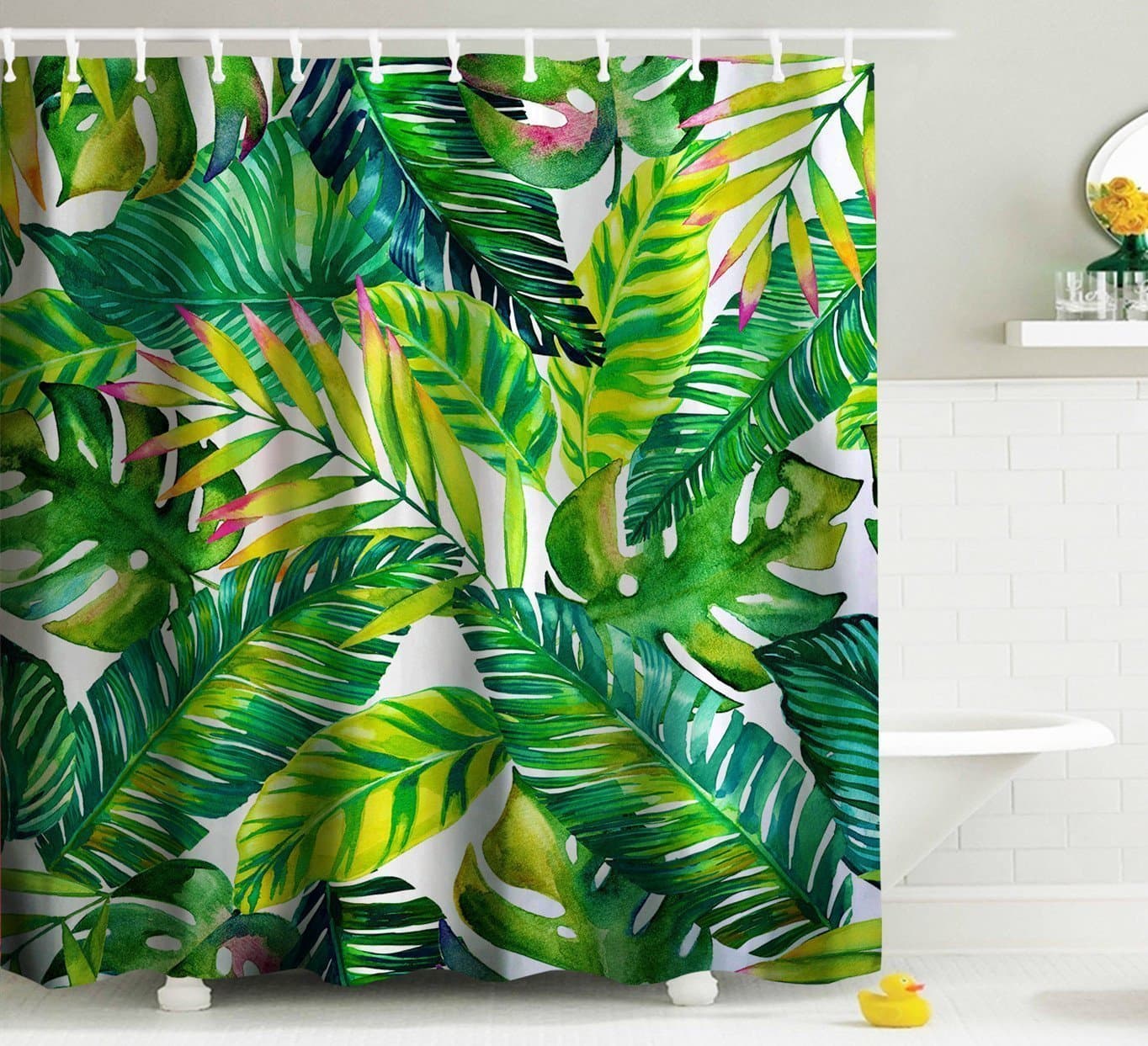 Shower Curtain Mildew Resistant Waterproof Shower Curtain Set with Hooks Bathroom Accessories Leaf Printing Size 66 "(w) x 72"(h)