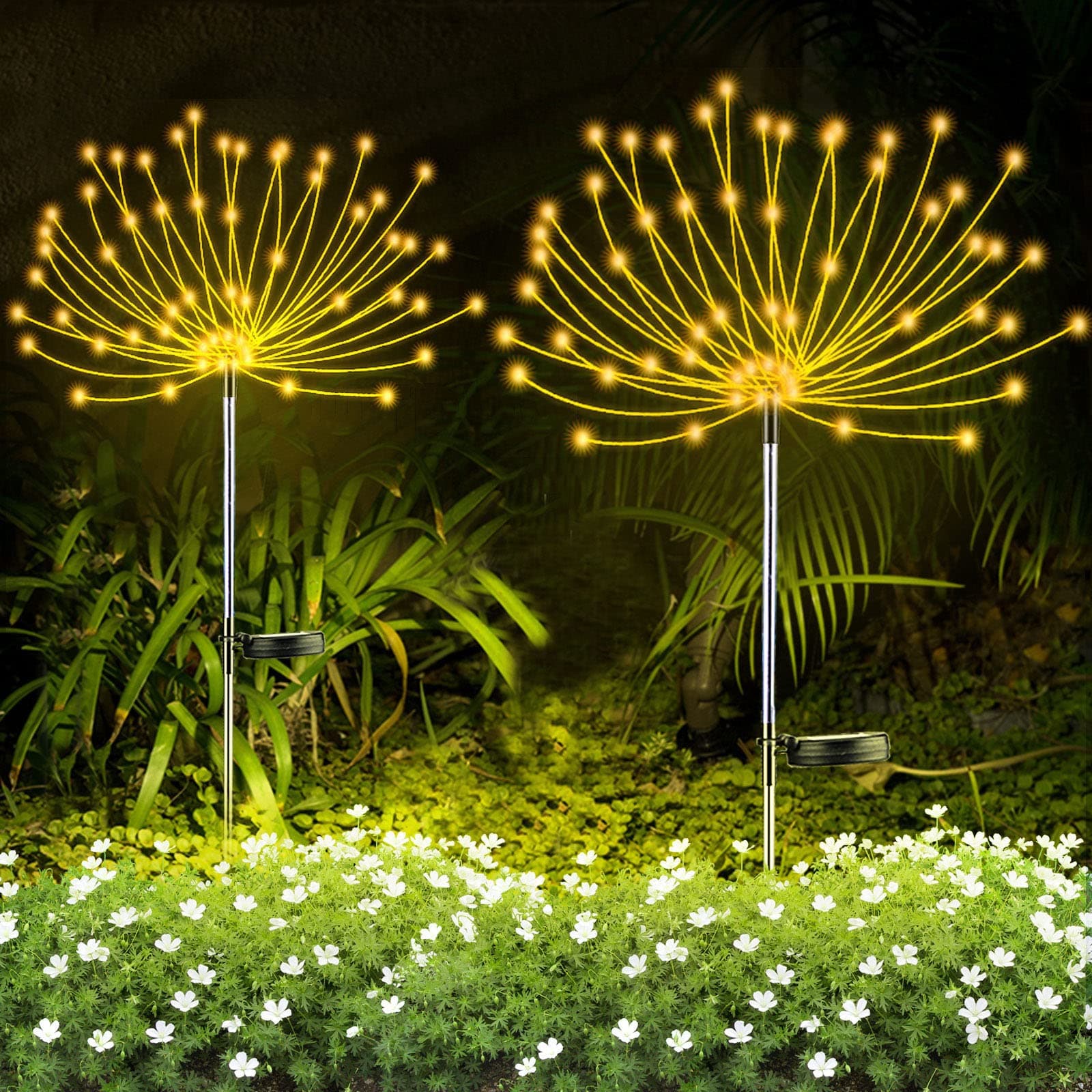 2 PCS Solar Firework Light, Outdoor Solar Garden Decorative Lights 120 LED Powered 40 Copper Wires String DIY Landscape Light for Walkway Pathway Backyard Christmas Decoration Parties (Warm White)