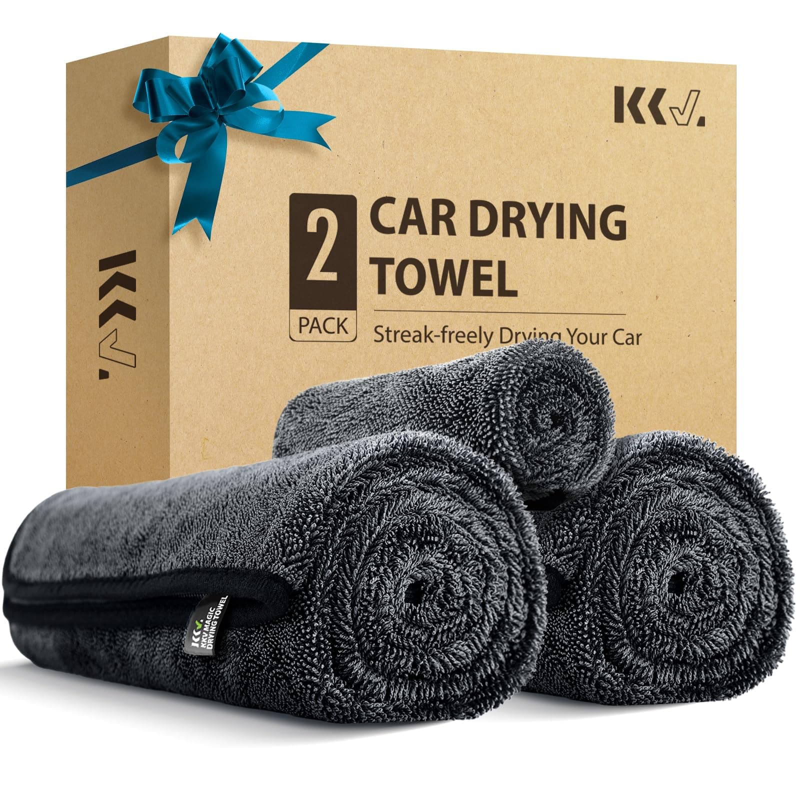 KKV Microfibre Drying Towels (88.9 x 61 cm), Extra Large, Ultra-Absorbent, Car and Truck Drying Towel, No Streaks, Scratches, or Water Spots, 2 Pack