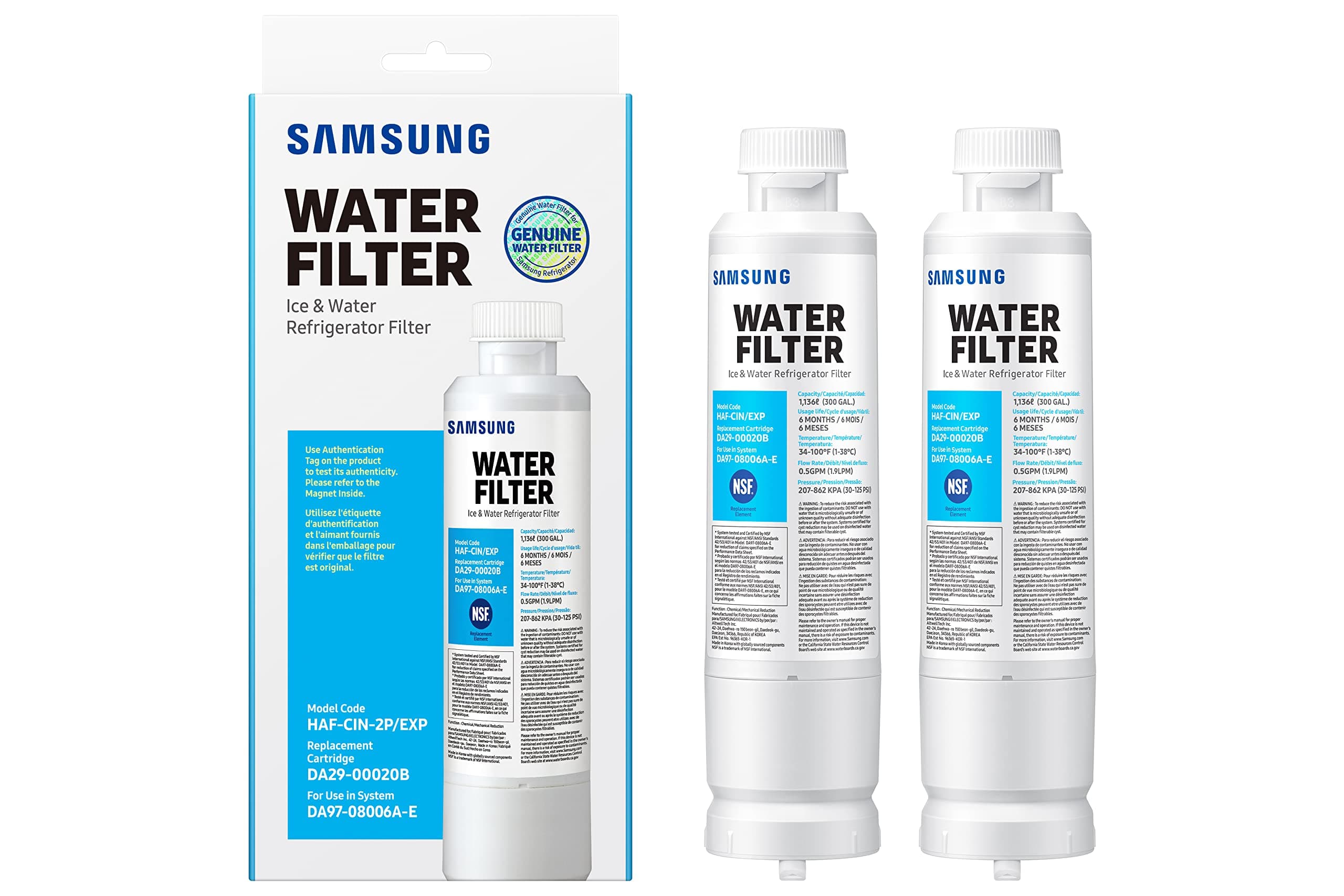 SAMSUNG DA29-00020B-2P HAF-CIN Refrigerator Water Filter, White, 2 Pack