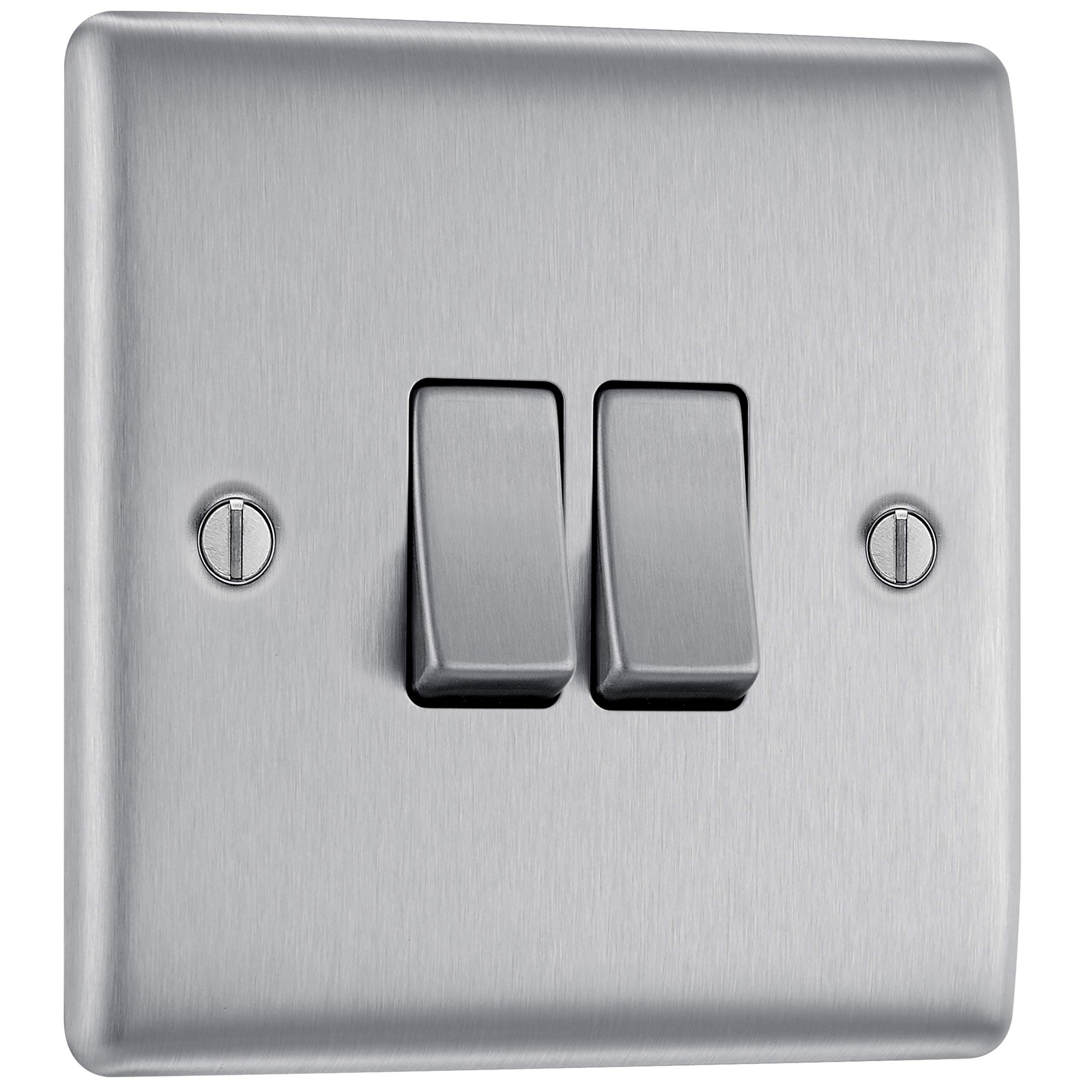 Masterplug NBS42 10 A 2-Gang 2-Way Metal Brushed Steel Light Switch