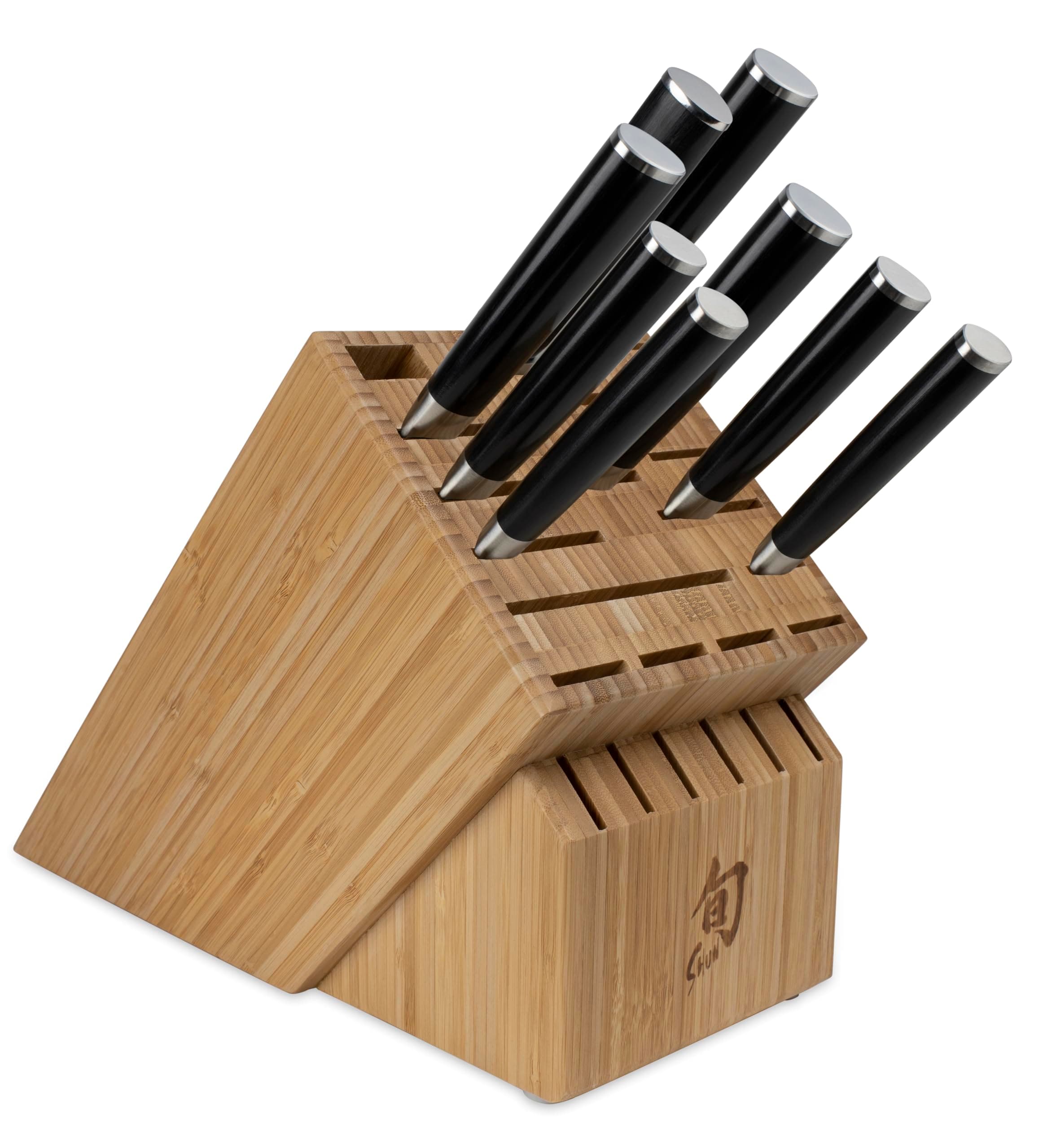 Classic 9 Piece Chef’s Block Set, Includes 7 Shun Classic Knives, Honing Steel and 22-Slot Knife Block, Handcrafted Japanese Knife Block Set, Damascus Stainless Steel Cladding, Pakkawood Handle