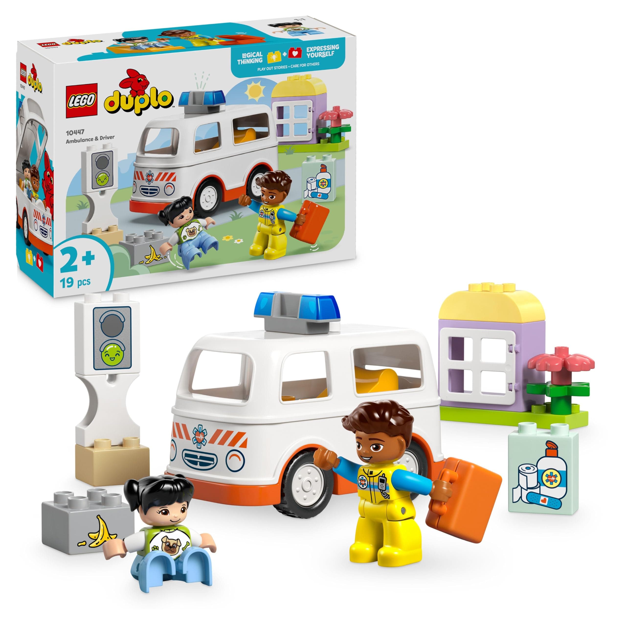 DUPLO Ambulance & Driver - Toddler Learning Toy for 2+ Year Old Boys & Girls - incl. a Car, Small House, 2 Figures & First Aid Bricks - 10447