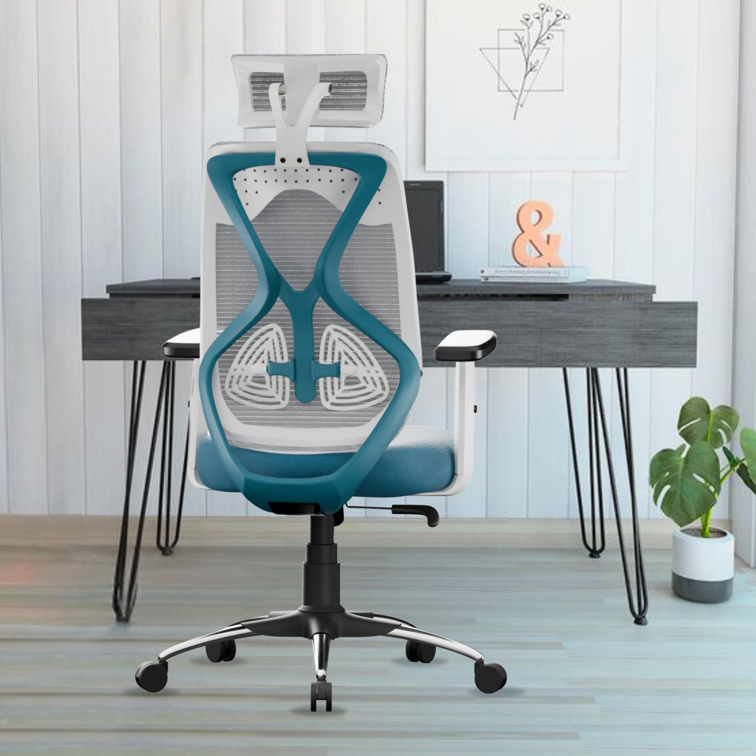 beAAtho Dusk Ergonomic High Back Office Chair 2D Adjustable Arm, Headrest, Lumbar Support, Metal Base Revolving Mesh Chair - Home & Office | 3 Years Warranty