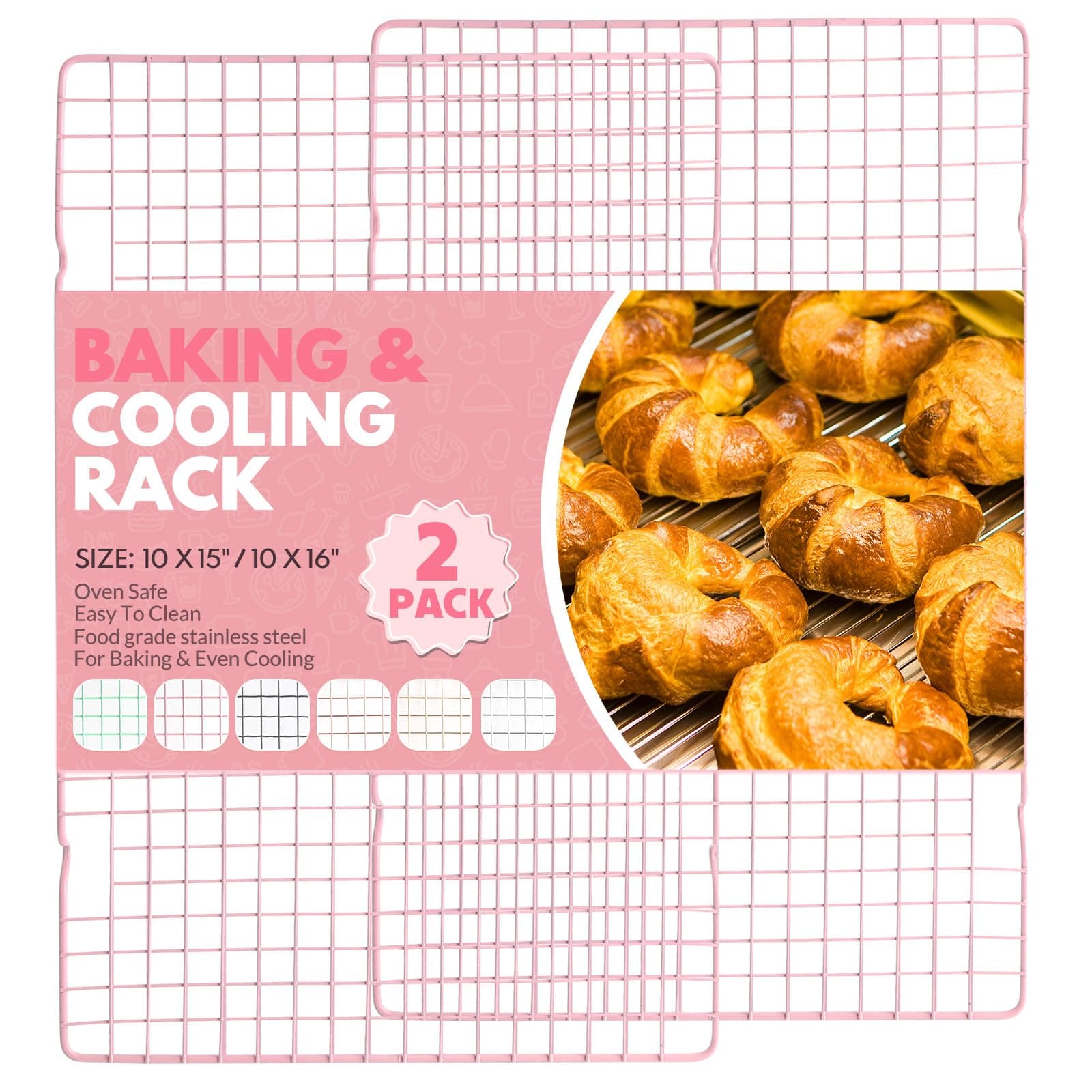 2 PCS Cooling Racks for Cooking and Baking, 16x10 Inches Stainless Steel Cooling Rack, Sheet Pan with Wire Rack for Baking Sheet, Bacon Rack Oven Safe Fits Jelly Roll Sheet Pan