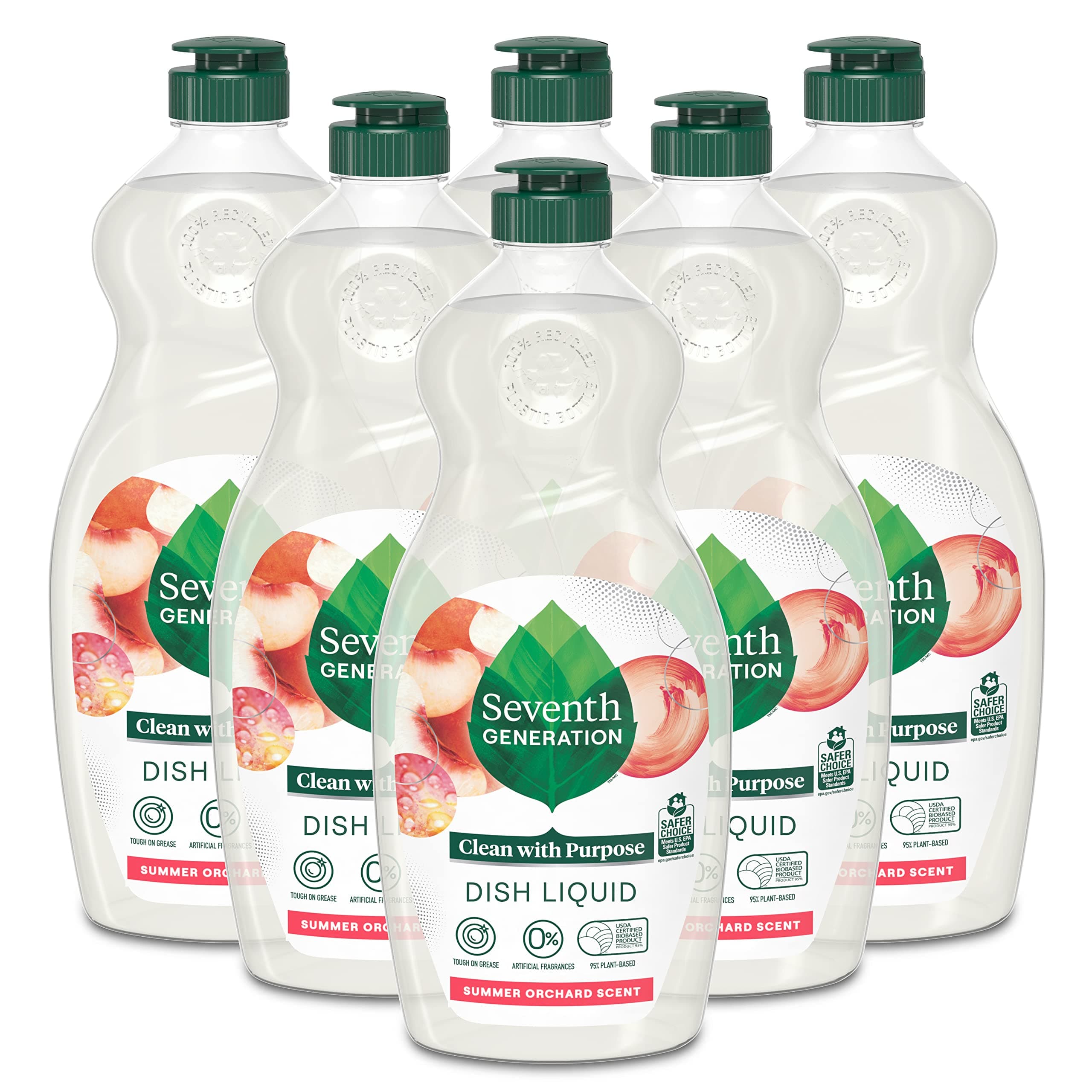 Seventh Generation Dish Soap Liquid, Summer Orcahrd, 19 oz, Pack of 6