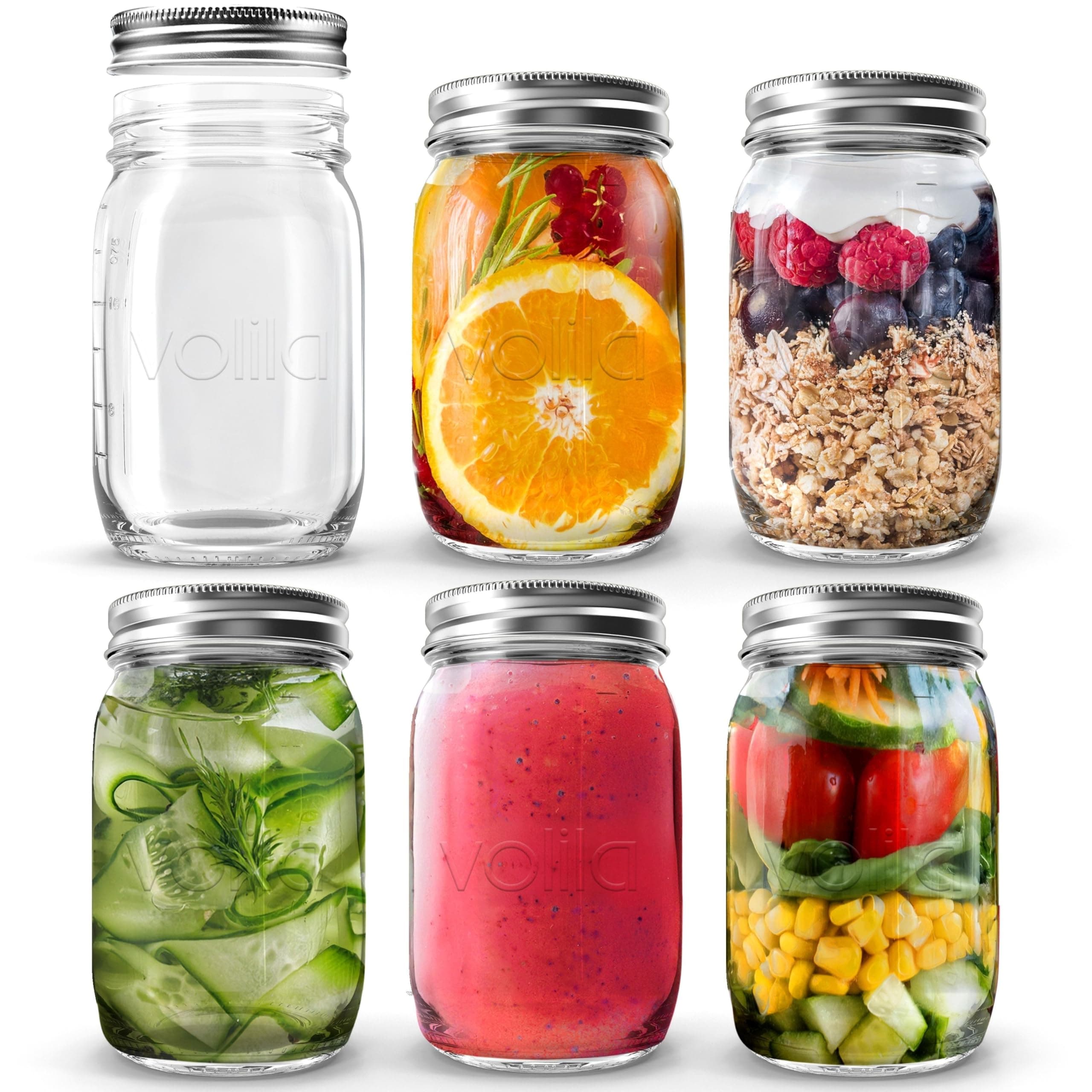 Glass Jars with Lids, 6 Pack 490ml/ 16 oz Airtight Mason Jars with Lids, Multipurpose Storage Jars for Overnight Oats, Pickling, Preserving & Meal Prep Jar