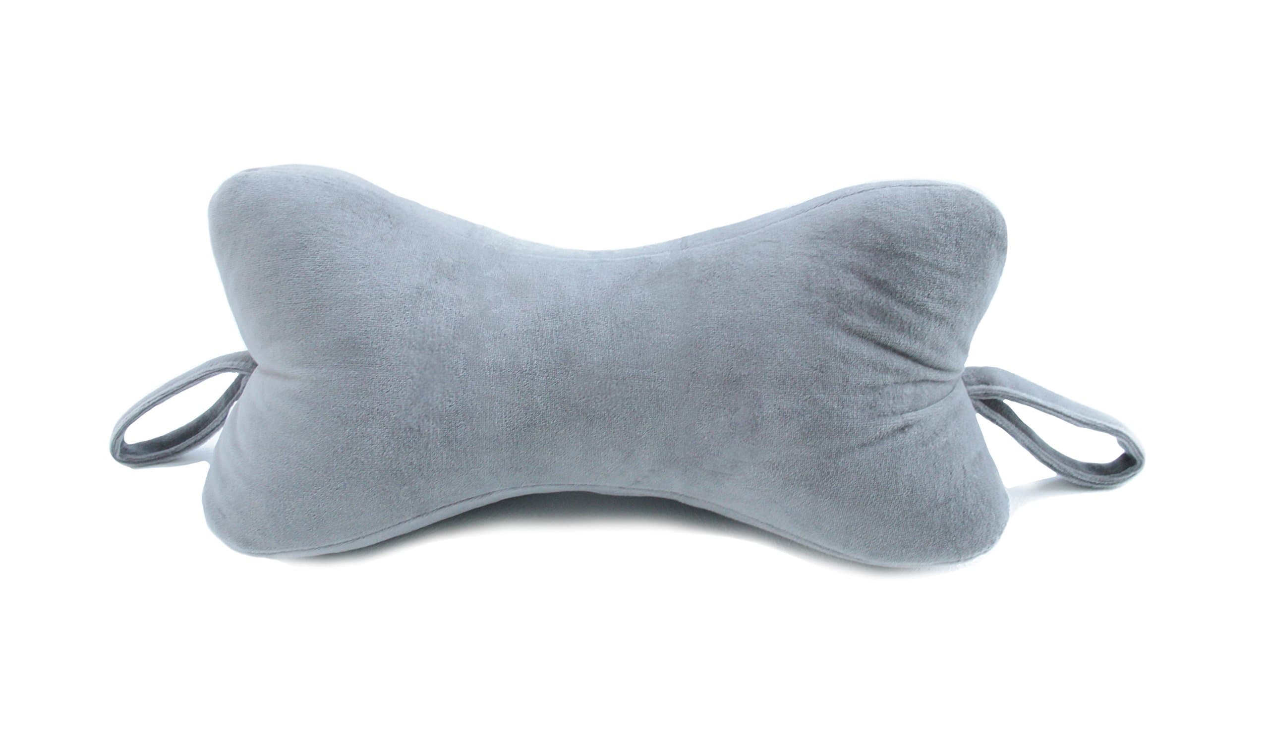 NeckBone Chiropractic Pillow by Original Bones, Grey Velour Fabric, Cervical Neck Pain Relief with Comfort Adjustment (Use at Home Bed, Office, Travel, Camping)