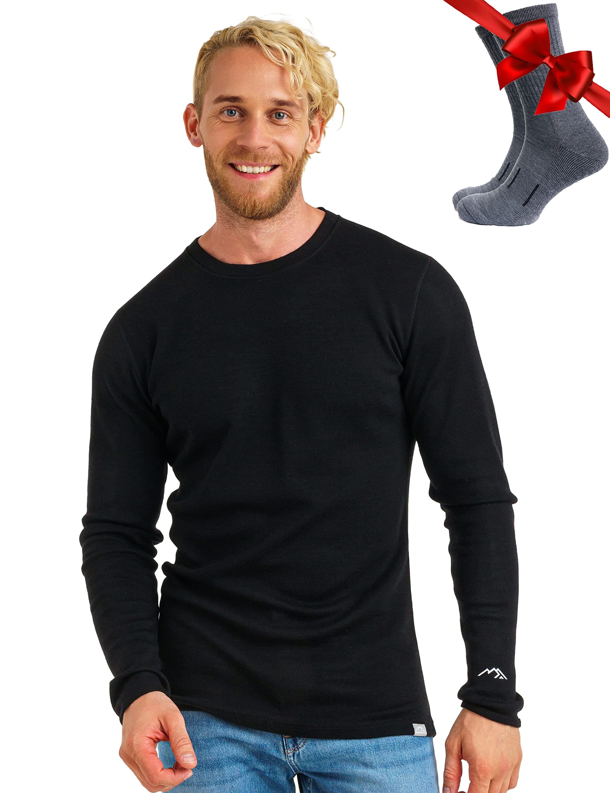 Merino.tech Merino Wool Base Layer - Mens 100% Merino Wool Long Sleeve Thermal Shirts Heavyweight, Midweight, Lite with Socks