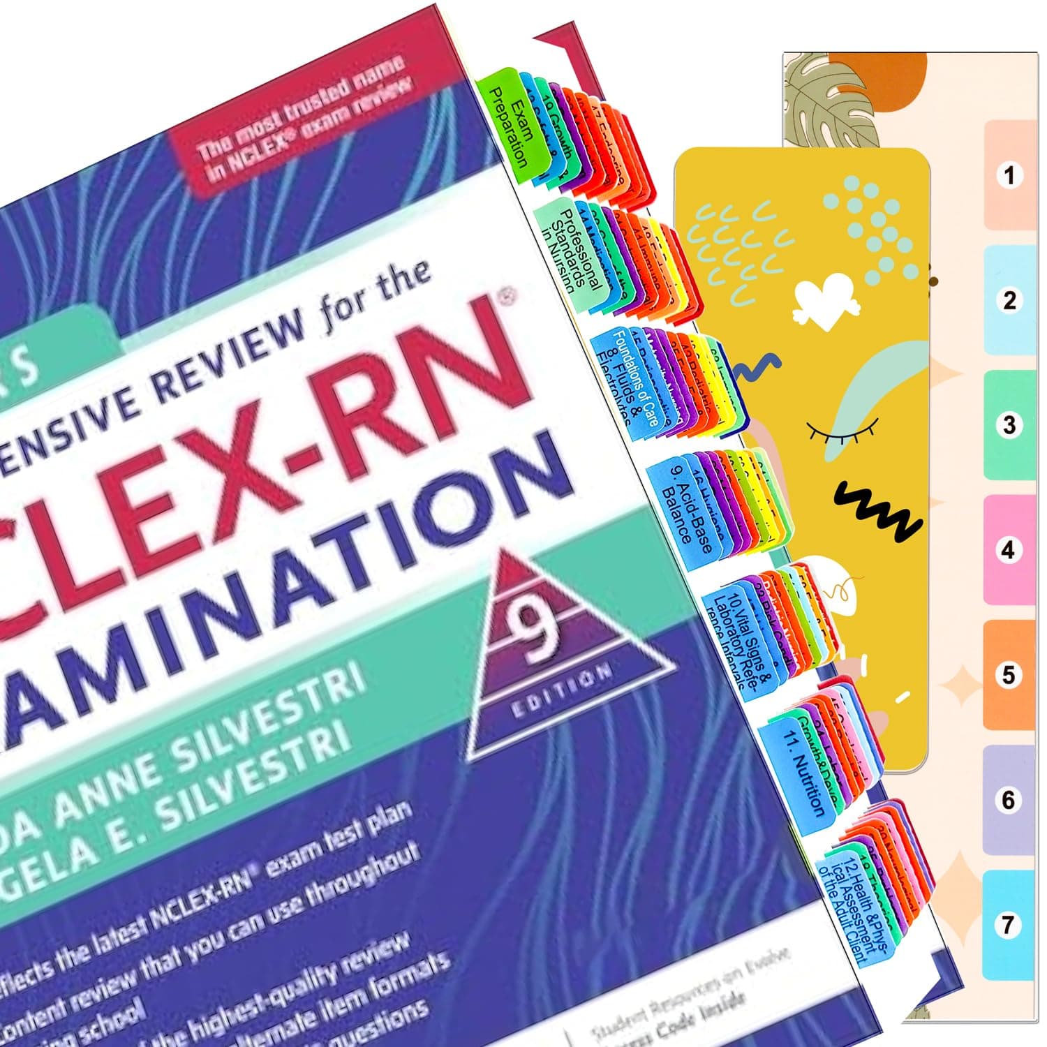 Index Tabs for Saunders Comprehensive Review for The NCLEX-RN® Examination, (Book not Included). 72 Printed NCLEX-RN 9th Edition Tabs, with Page Markers and Alignment Guide & Bookmark