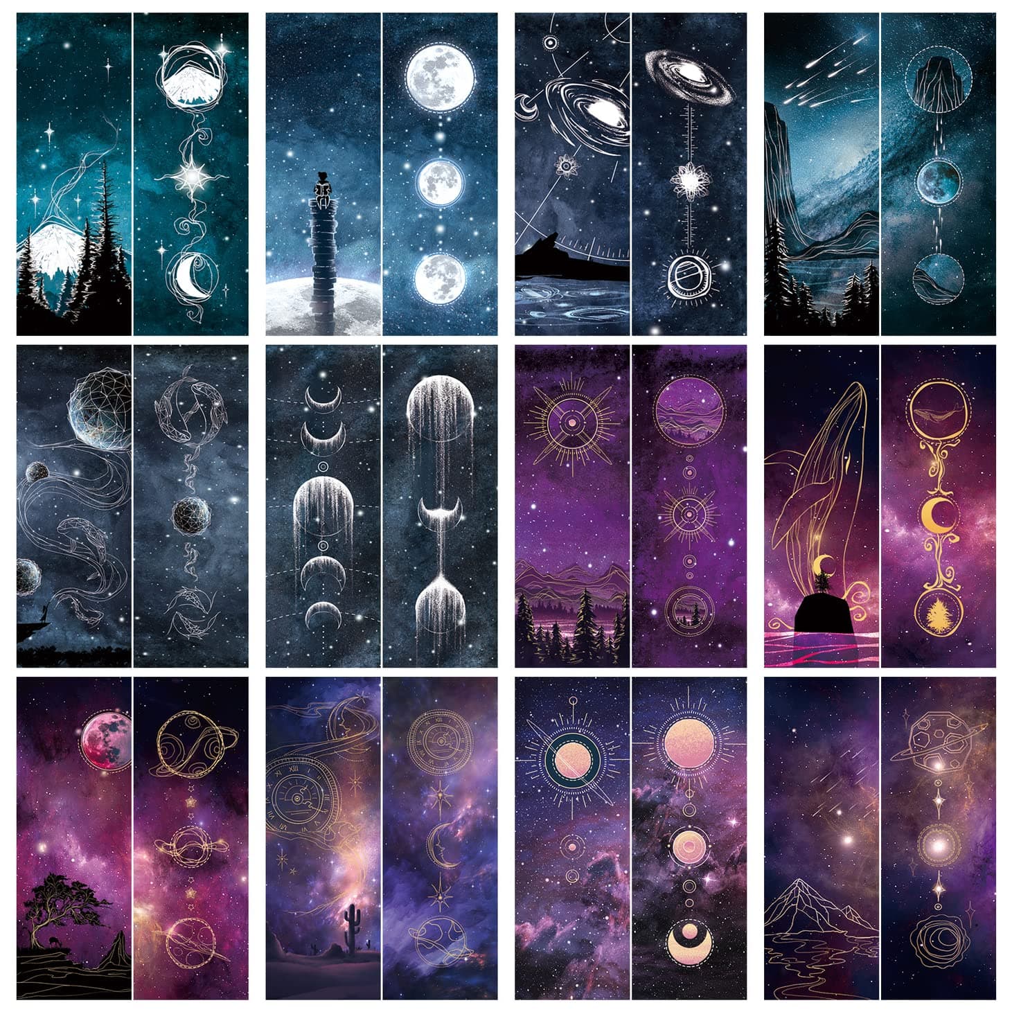 VOCHIC 36 Pieces Night Sky Bookmarks Bulk Bookmarks Double Sided Printing Cool Space Theme Bookmark, VBS Gift for Women, Men, Classroom Gifts Supplies, Book Lovers(6" x 1.96")